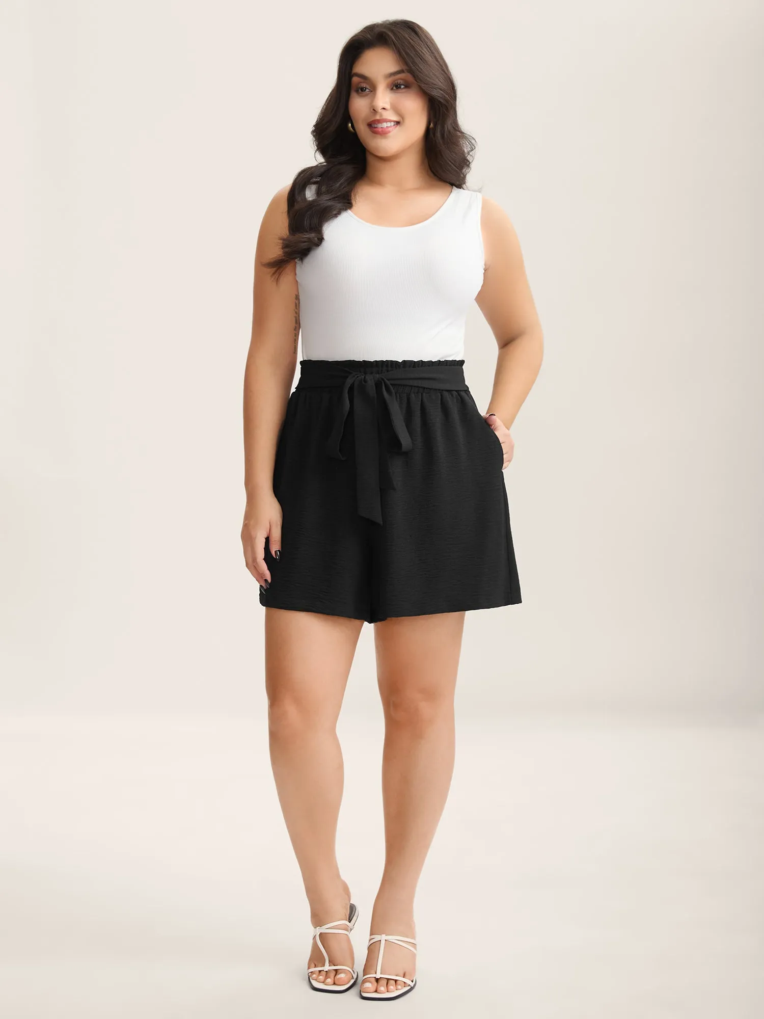 Belted Wide-Leg Solid Shorts sold by Bloomchic product image thumbnail 2
