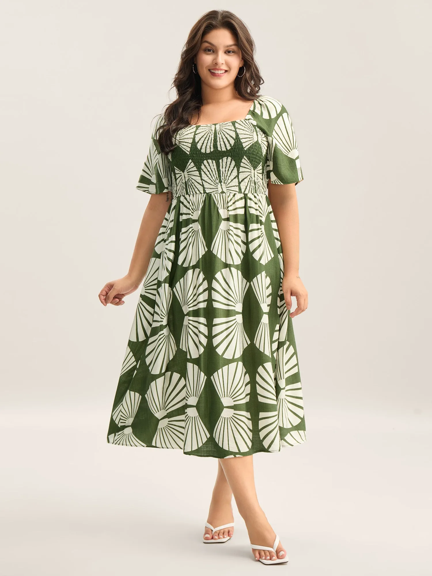 Geometric Print Square Neck Cinched Midi Dress sold by Bloomchic product image thumbnail 3