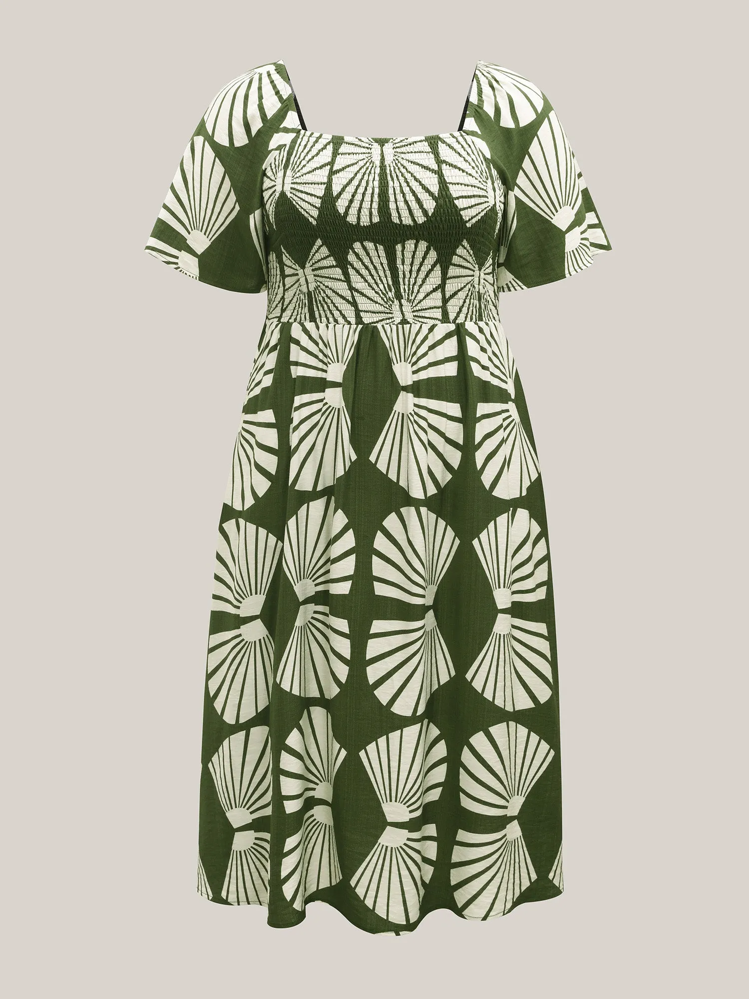 Geometric Print Square Neck Cinched Midi Dress sold by Bloomchic product image thumbnail 5