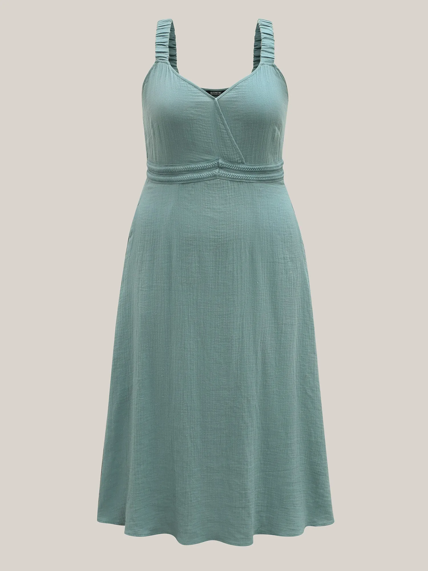 Cotton Textured Cinched-Waist A-Line Midi Dress sold by Bloomchic product image thumbnail 5