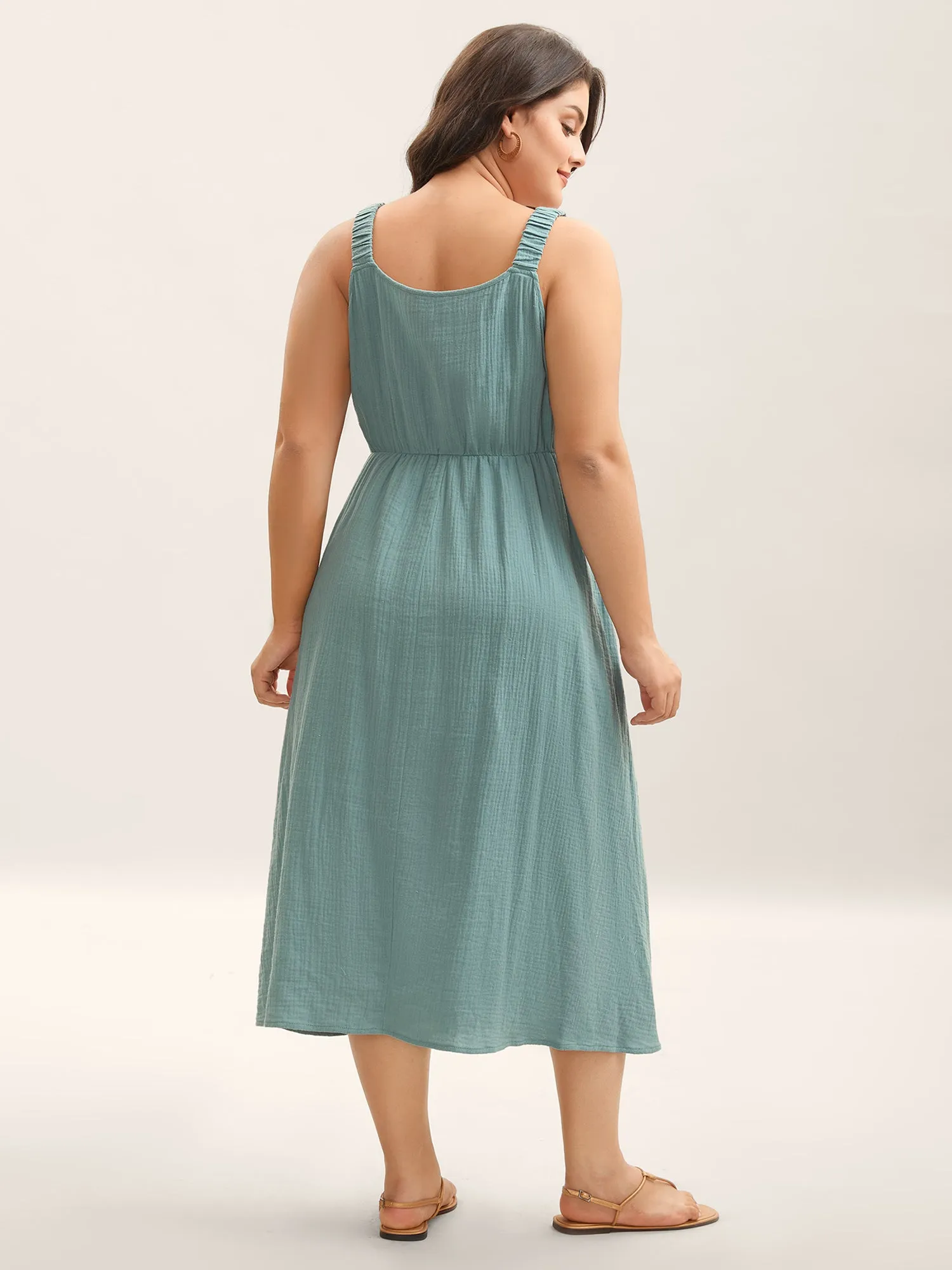 Cotton Textured Cinched-Waist A-Line Midi Dress sold by Bloomchic product image thumbnail 4