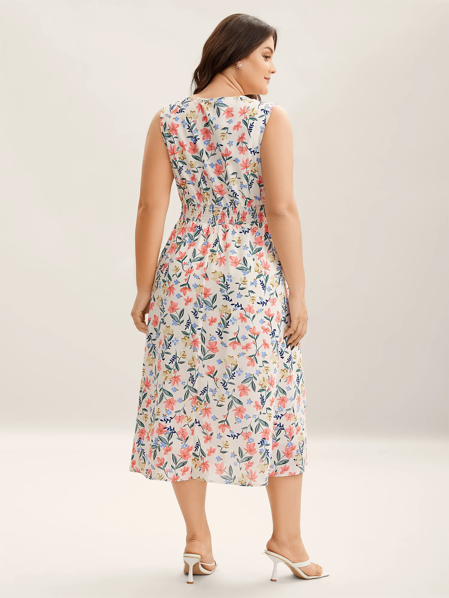 Shirred Waist Floral Print Pockets Midi Dress sold by Bloomchic product image thumbnail 4
