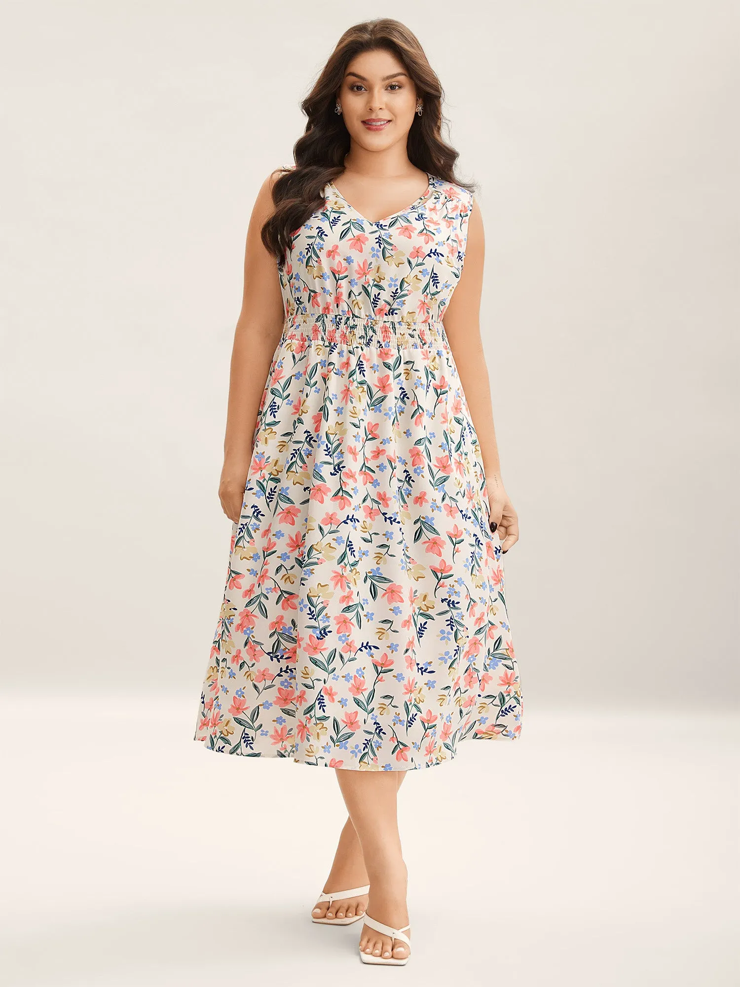 Shirred Waist Floral Print Pockets Midi Dress sold by Bloomchic product image thumbnail 3