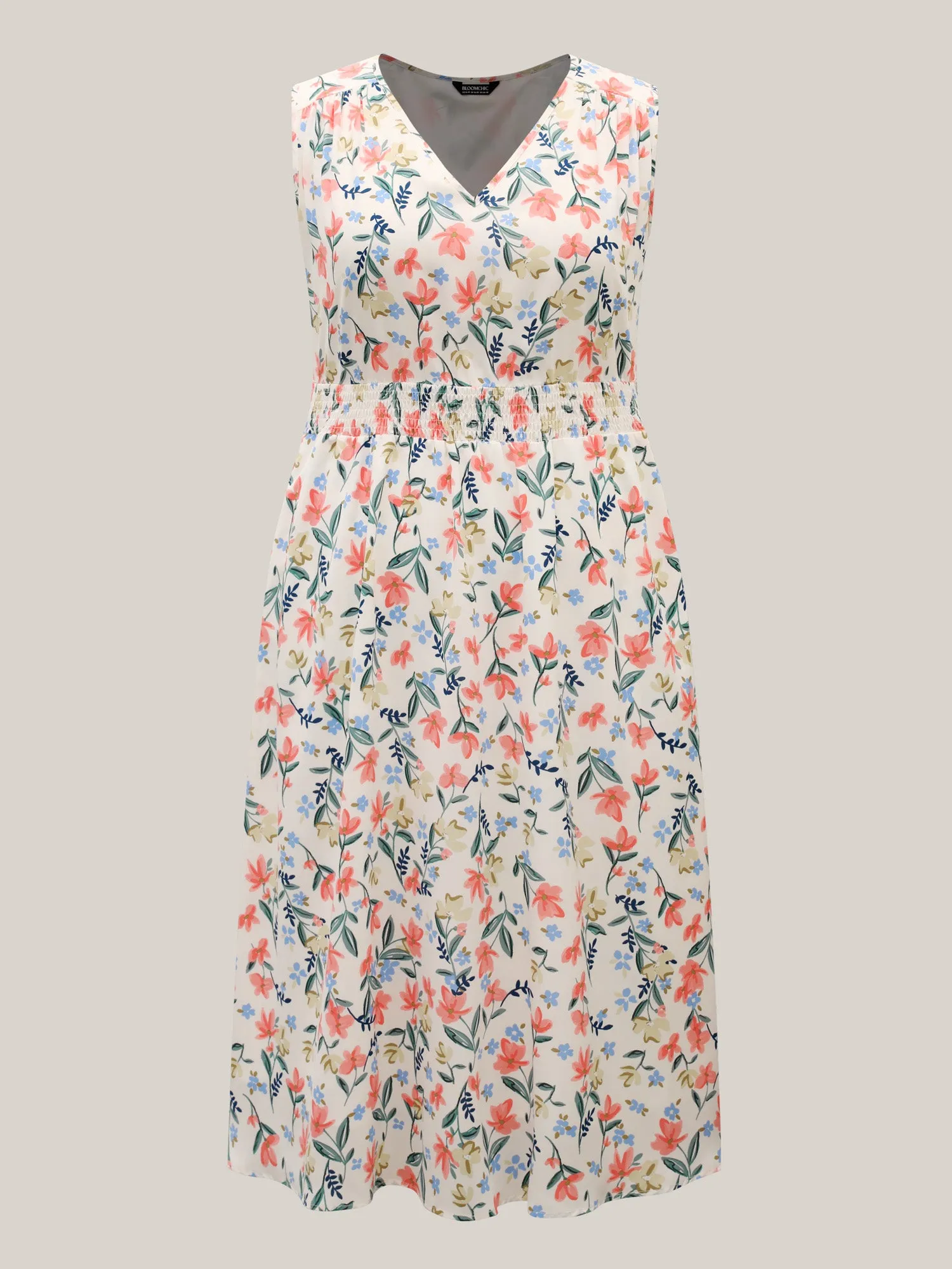 Shirred Waist Floral Print Pockets Midi Dress sold by Bloomchic product image thumbnail 5