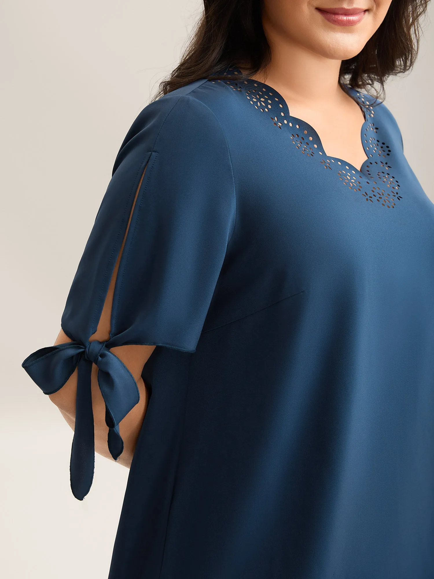 Laser Cut Neckline Knotted Sleeve Blouse sold by Bloomchic product image thumbnail 2