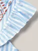 Embroidered Stripe Neck Tie Blouse sold by Bloomchic