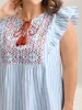 Embroidered Stripe Neck Tie Blouse sold by Bloomchic