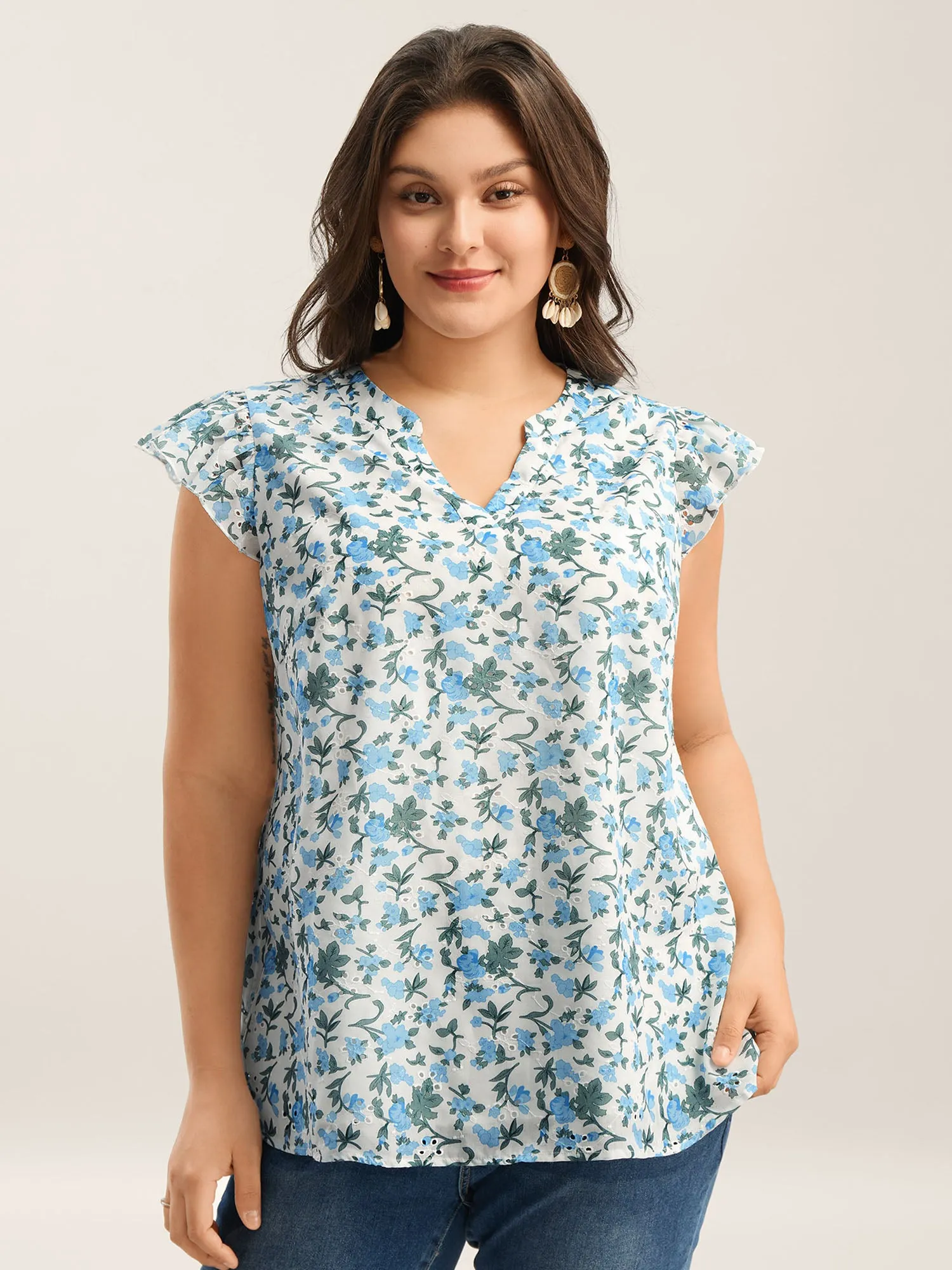 Embroidered Floral Split Neck Tank Top sold by Bloomchic product image thumbnail 2