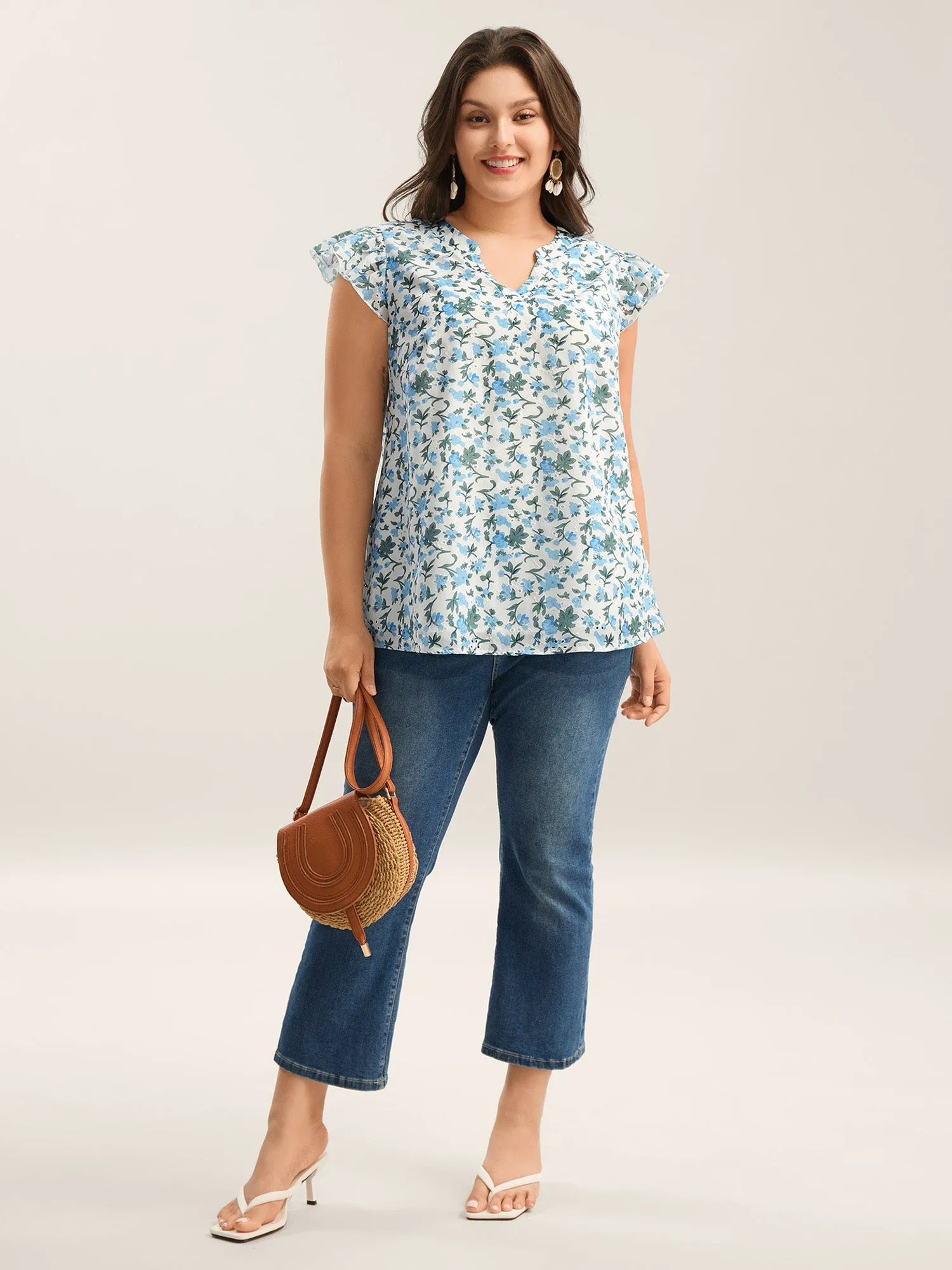 Embroidered Floral Split Neck Tank Top sold by Bloomchic product image thumbnail 3