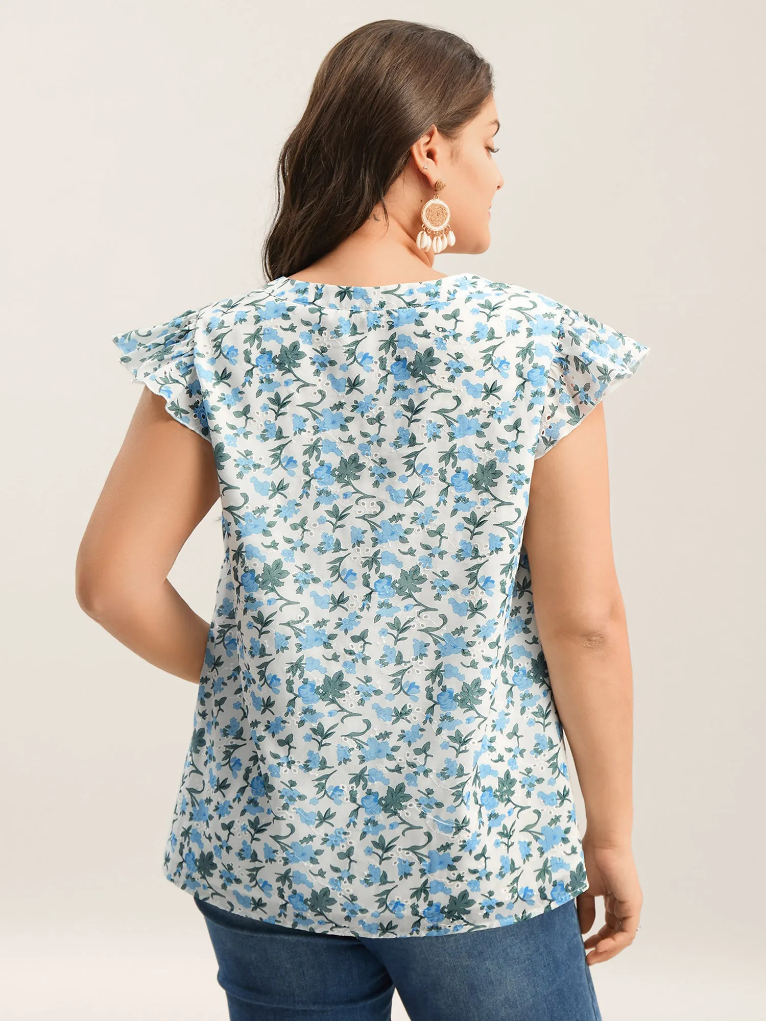 Embroidered Floral Split Neck Tank Top sold by Bloomchic product image thumbnail 4