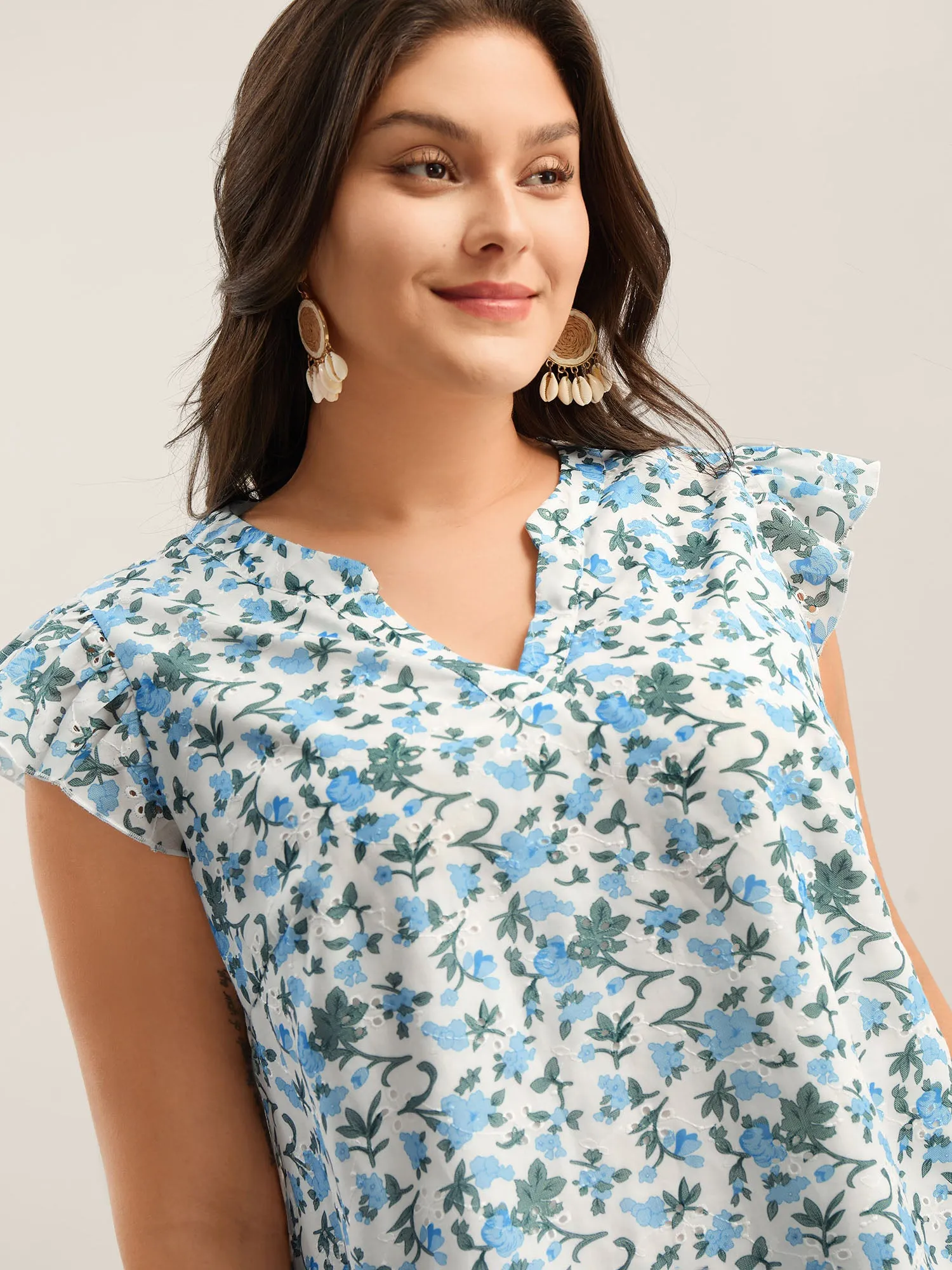 Embroidered Floral Split Neck Tank Top sold by Bloomchic