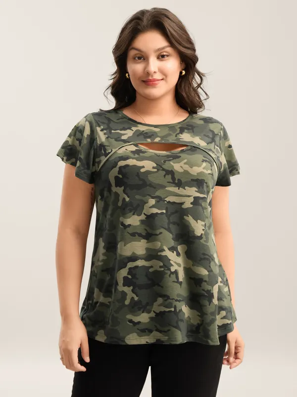 Camouflage Print Round Neck T-Shirt sold by Bloomchic