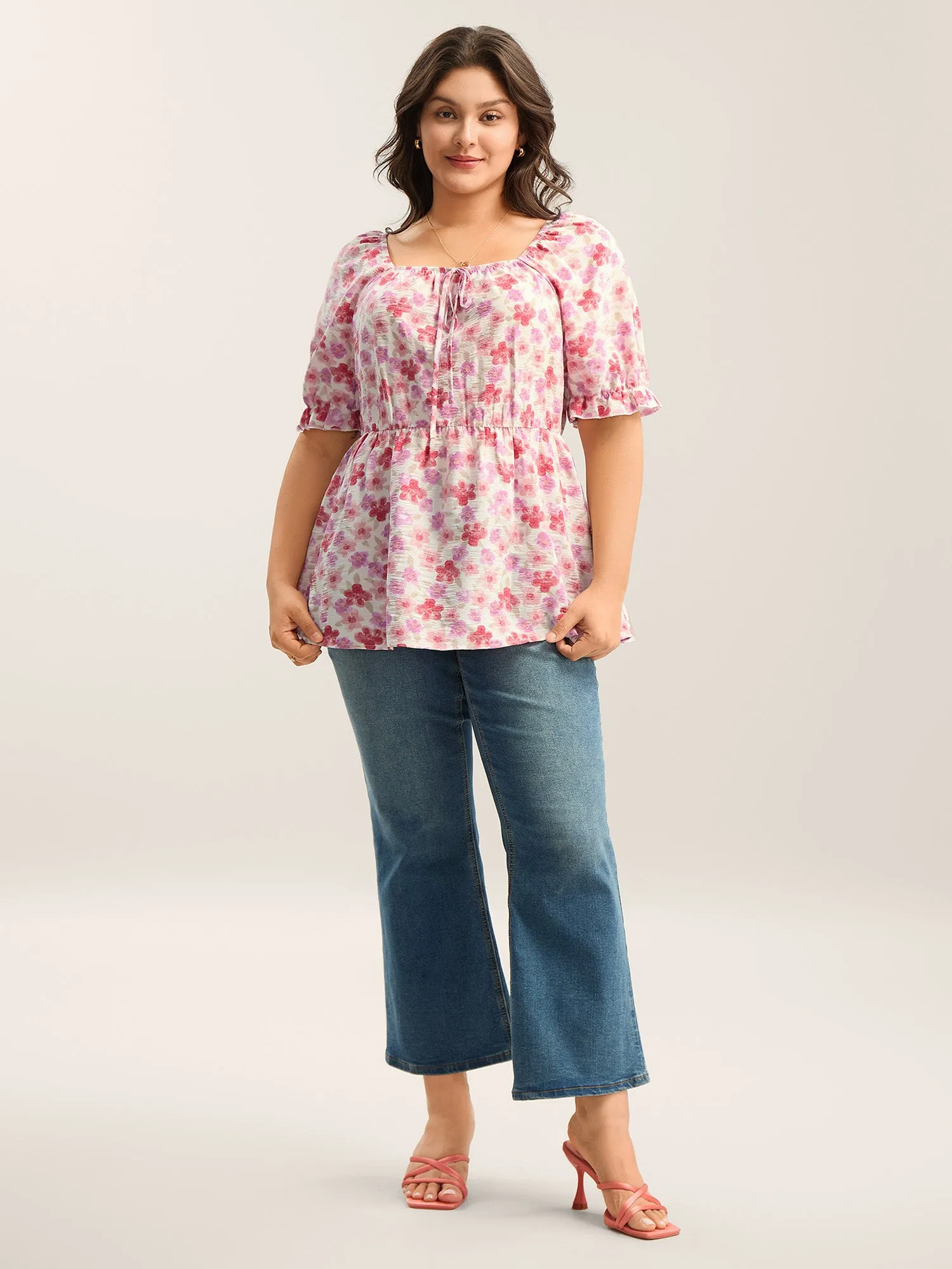 Floral Print Square Neck Tie Blouse sold by Bloomchic product image thumbnail 3