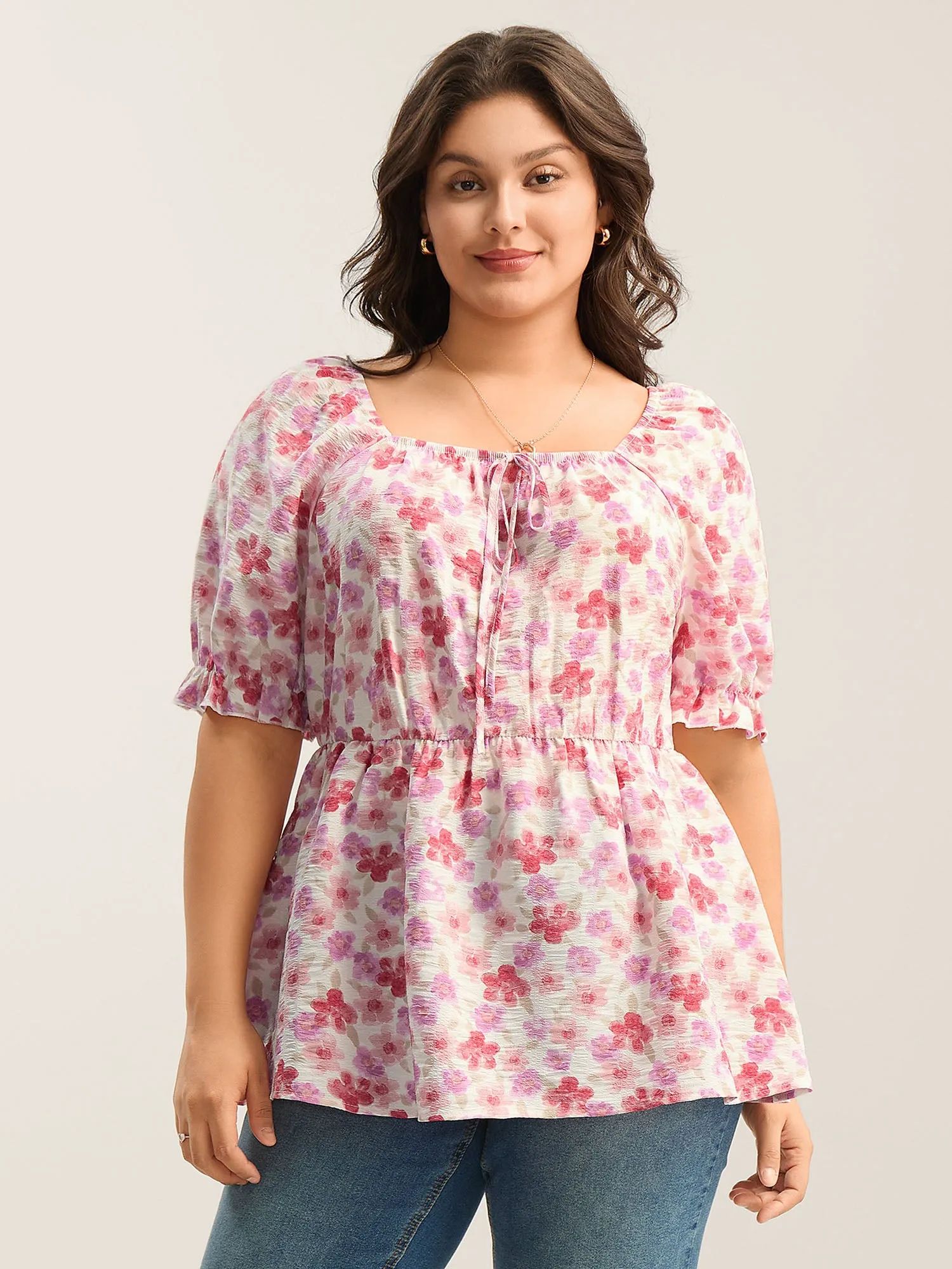 Floral Print Square Neck Tie Blouse sold by Bloomchic product image thumbnail 2