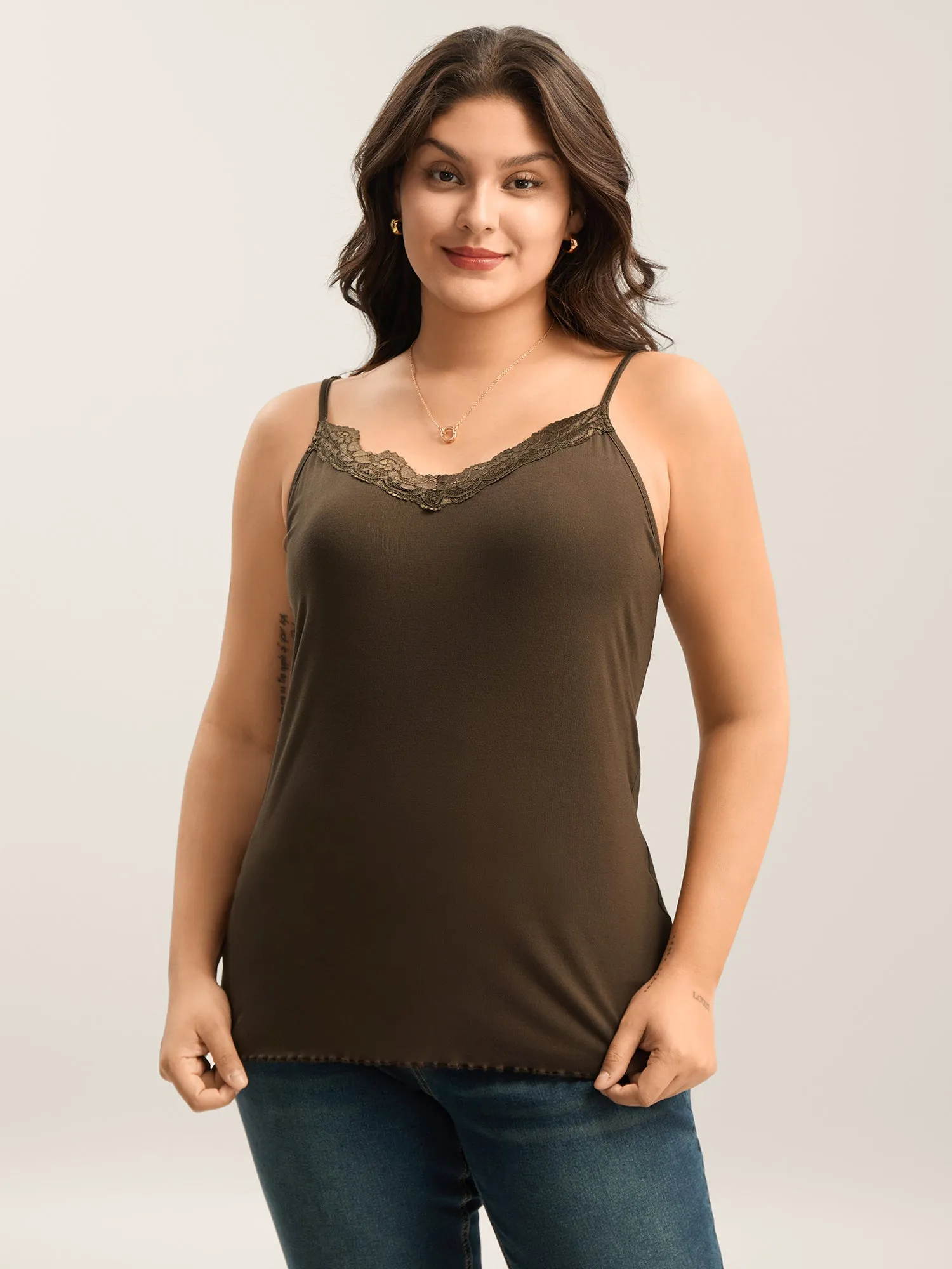 Modal Lace Detail Fitted Tank Top sold by Bloomchic