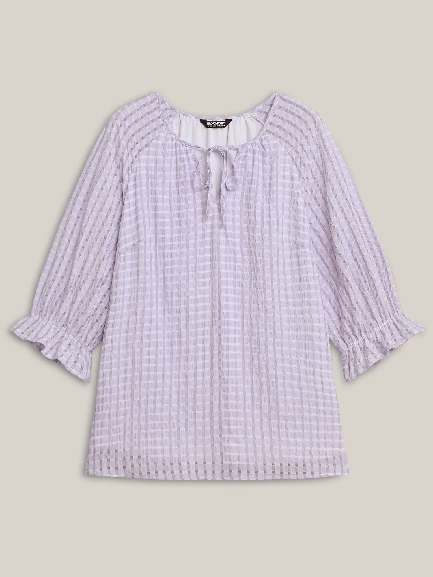 Grid Textured Keyhole Tie Blouse sold by Bloomchic product image thumbnail 5