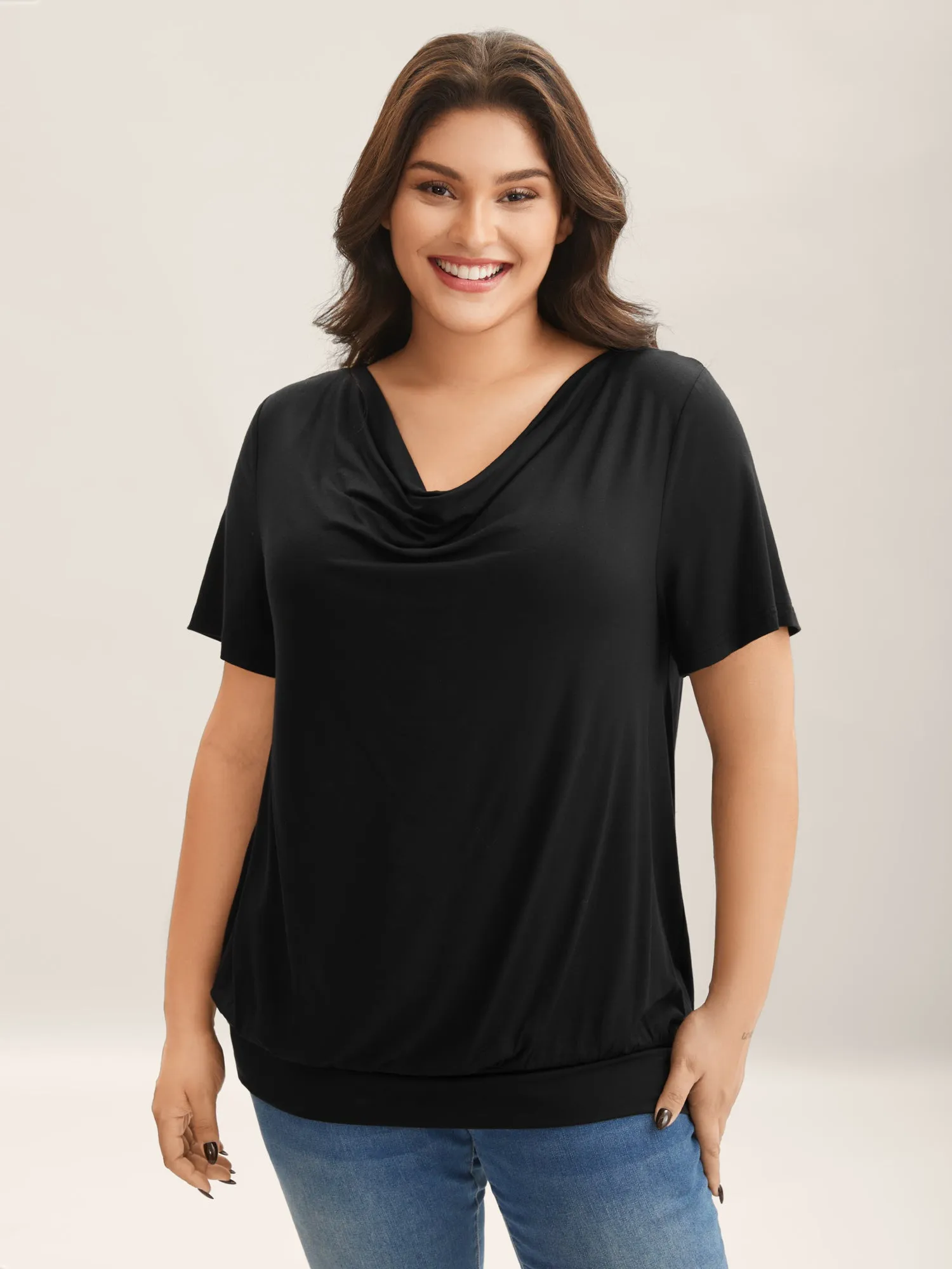 Cowl Neck Relaxed Plain Knit Top sold by Bloomchic