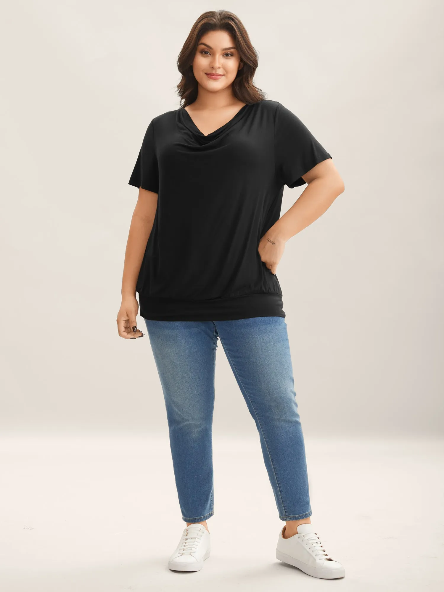 Cowl Neck Relaxed Plain Knit Top sold by Bloomchic product image thumbnail 3