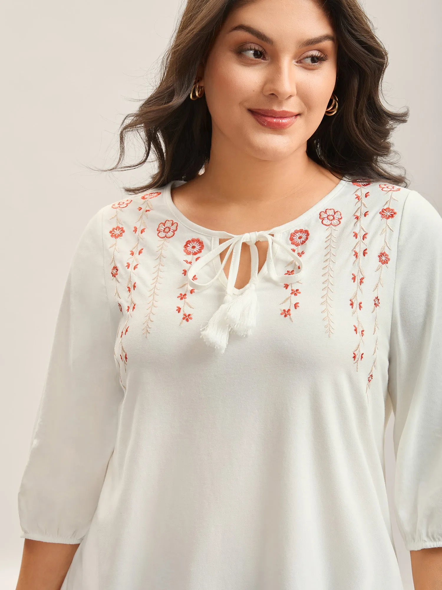 Embroidered Neck Ties Plain Top sold by Bloomchic