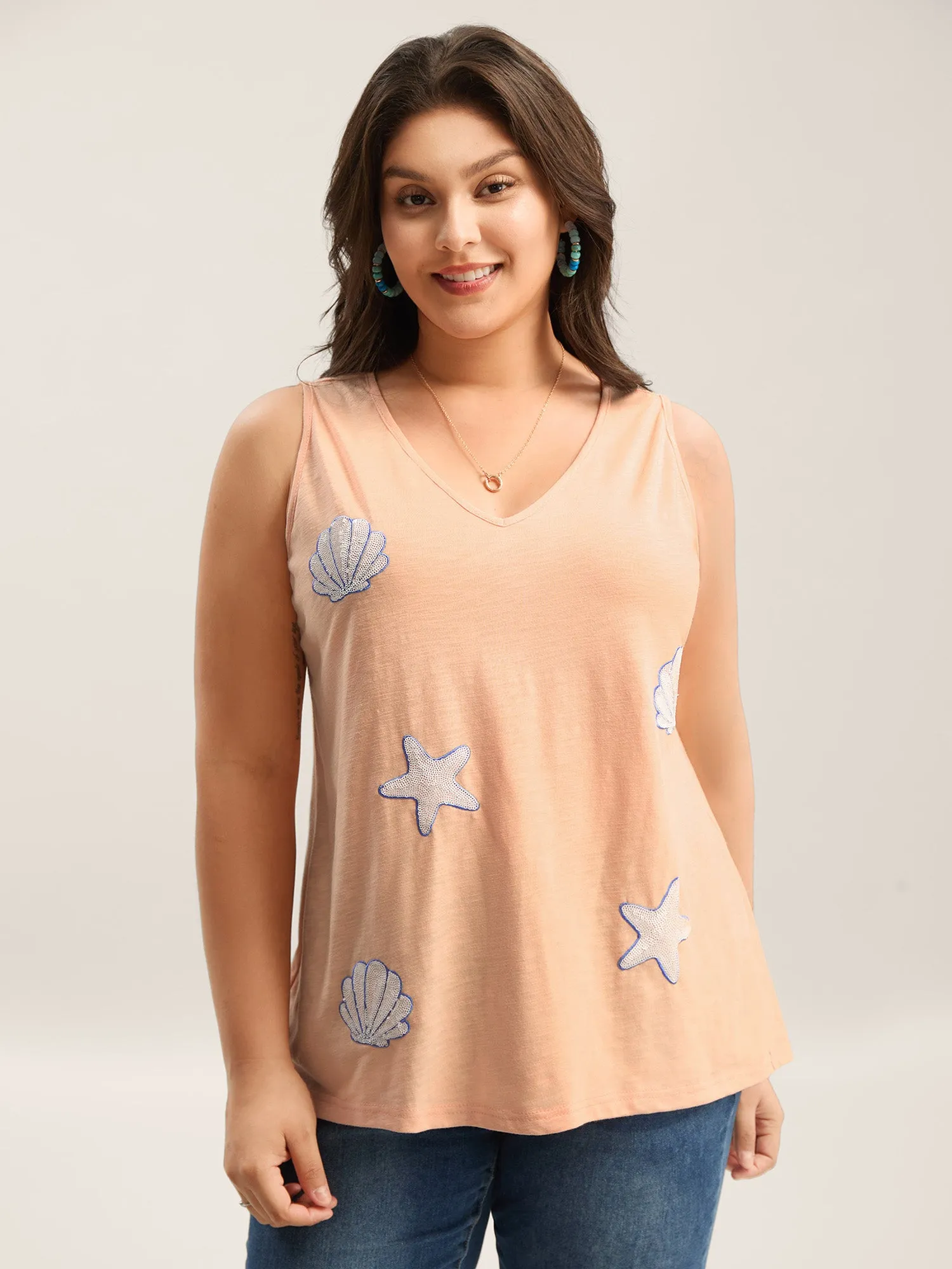 Seashells Sequin Plain Tank Top sold by Bloomchic product image thumbnail 4
