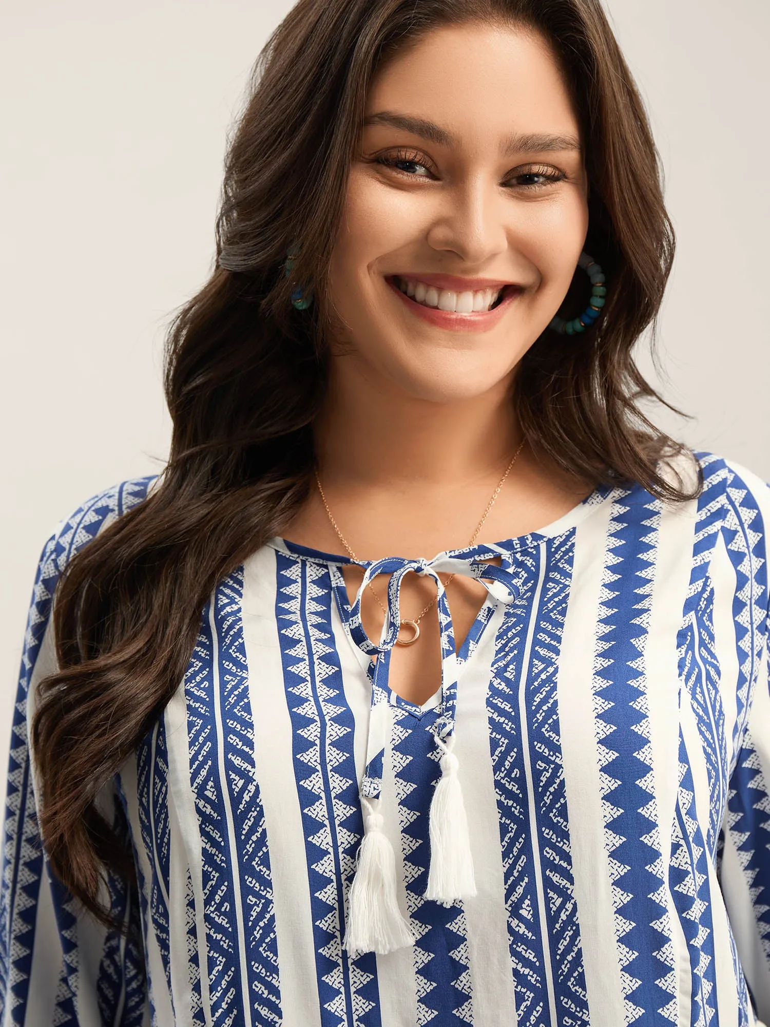 Nautical Stripes Rayon Tassels Blouse sold by Bloomchic product image thumbnail 2