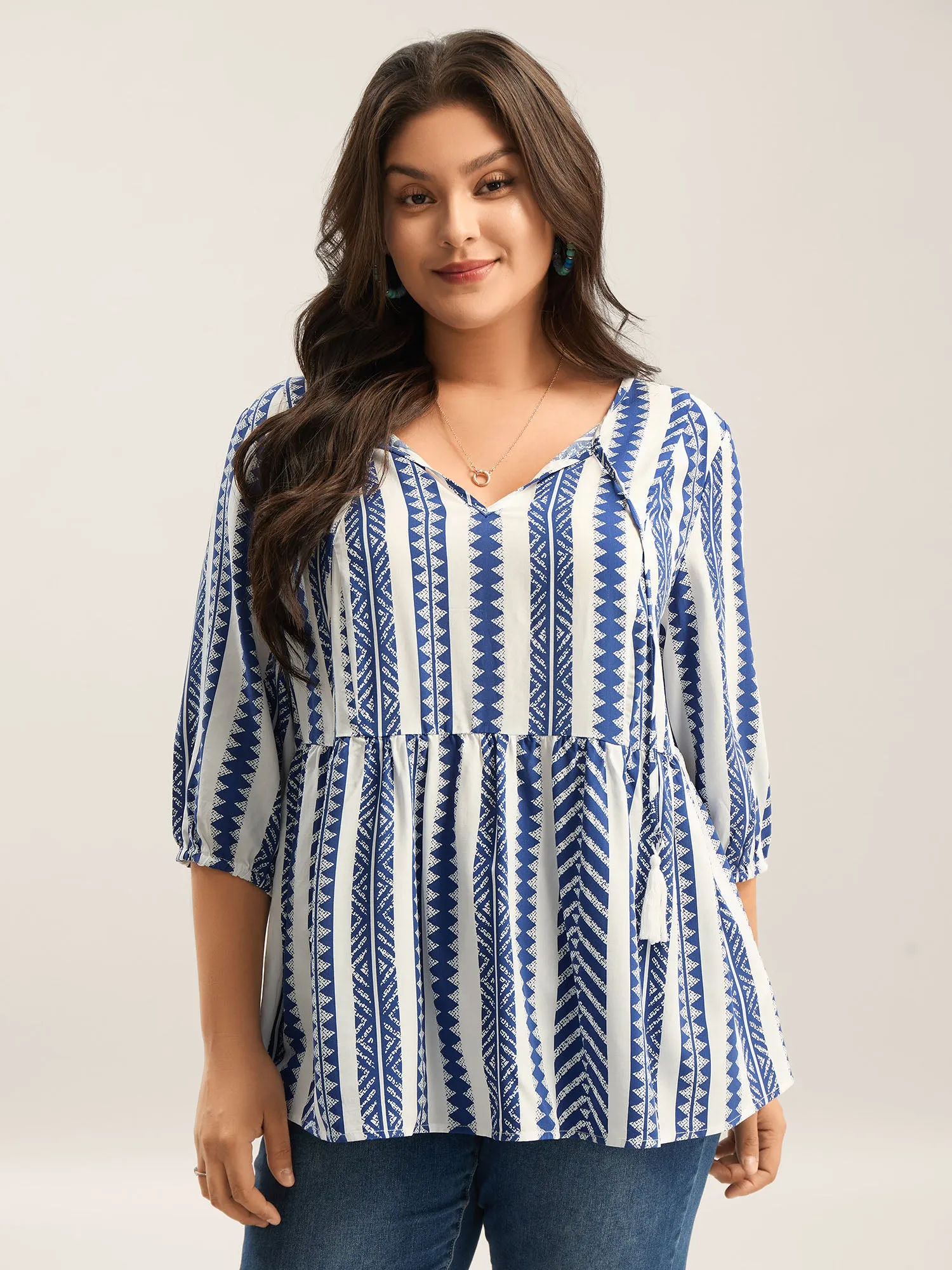 Nautical Stripes Rayon Tassels Blouse sold by Bloomchic
