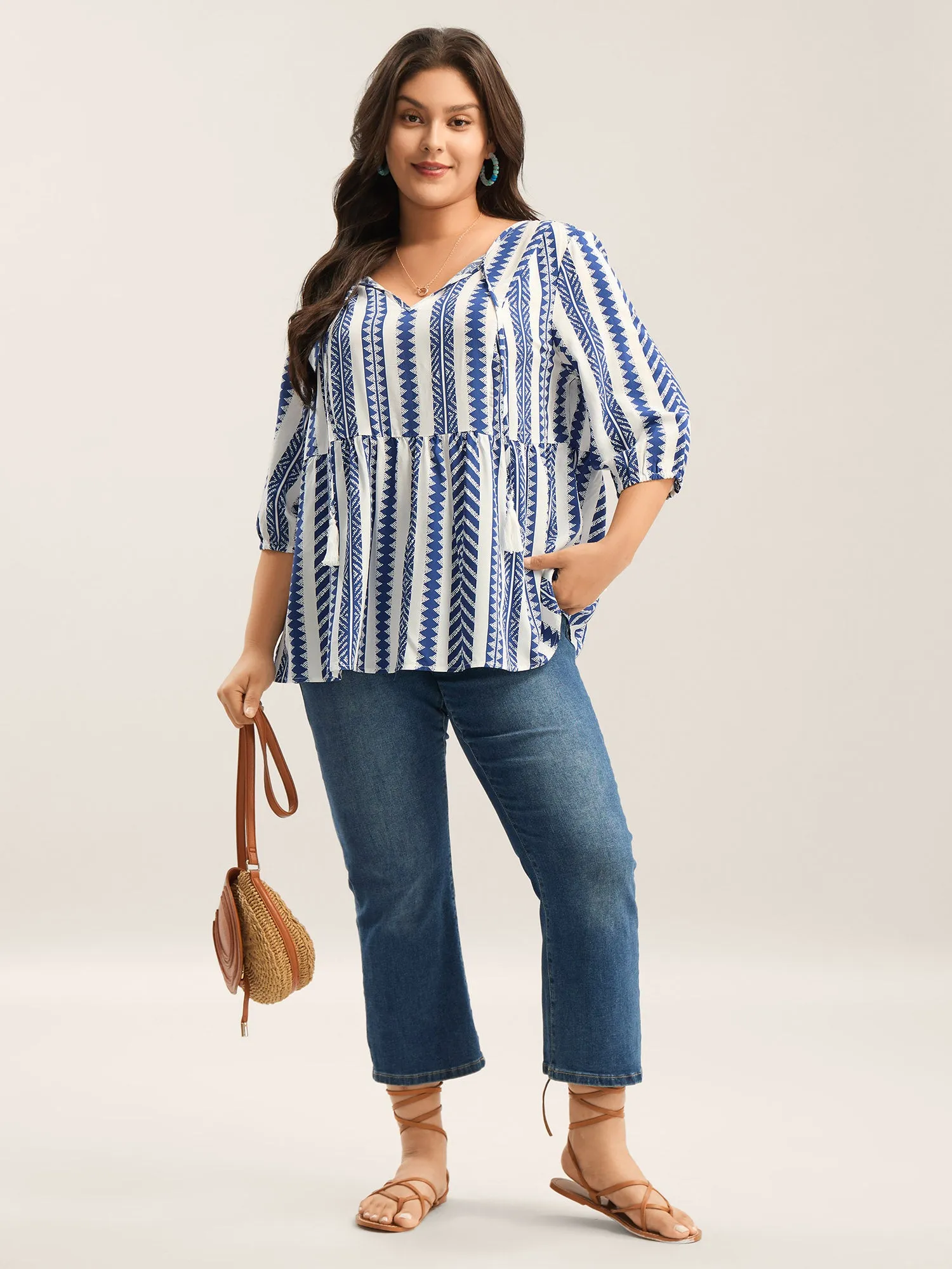 Nautical Stripes Rayon Tassels Blouse sold by Bloomchic product image thumbnail 3