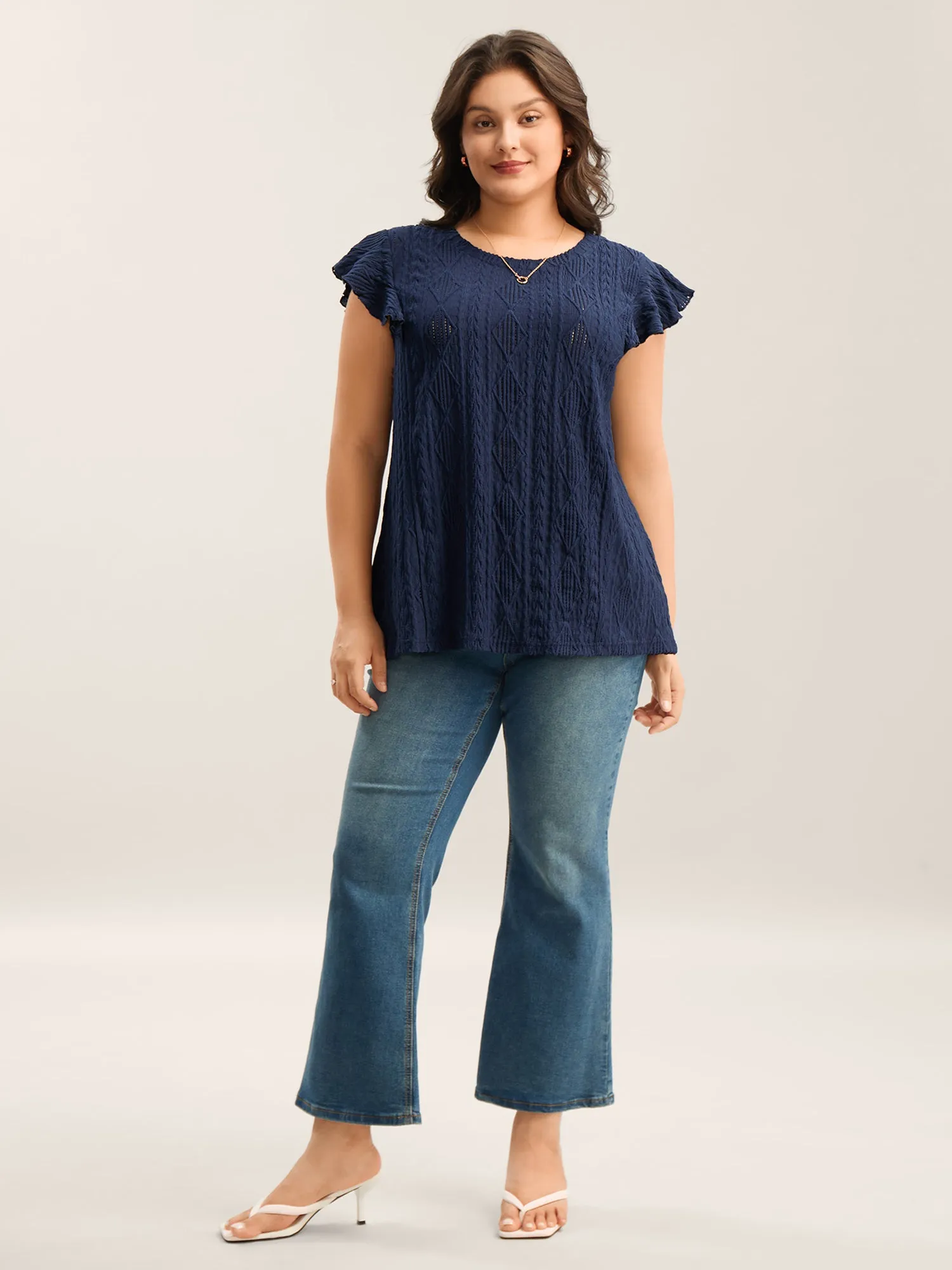 Textured Solid Flutter Sleeve Plain Top sold by Bloomchic product image thumbnail 3