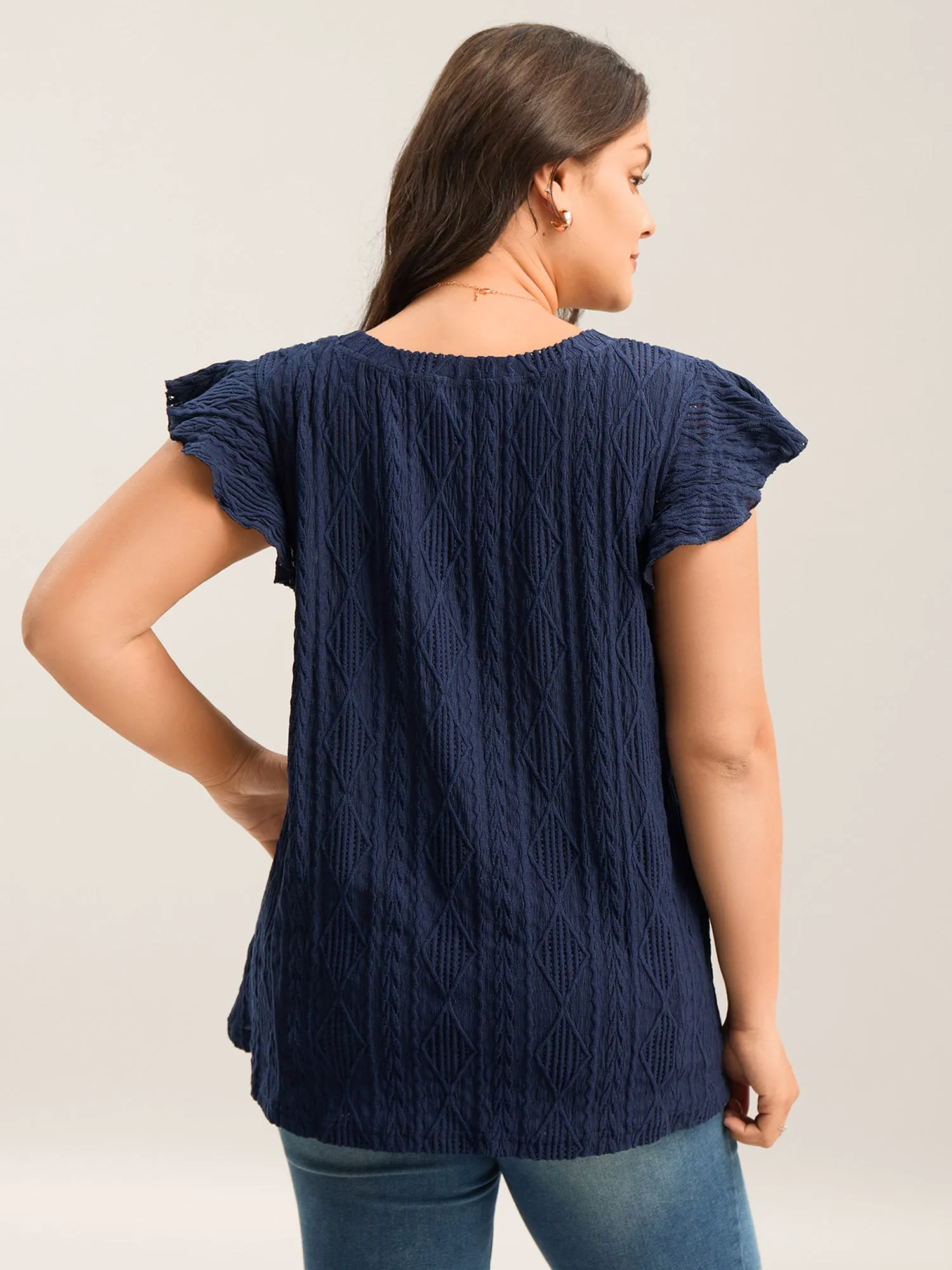 Textured Solid Flutter Sleeve Plain Top sold by Bloomchic product image thumbnail 4