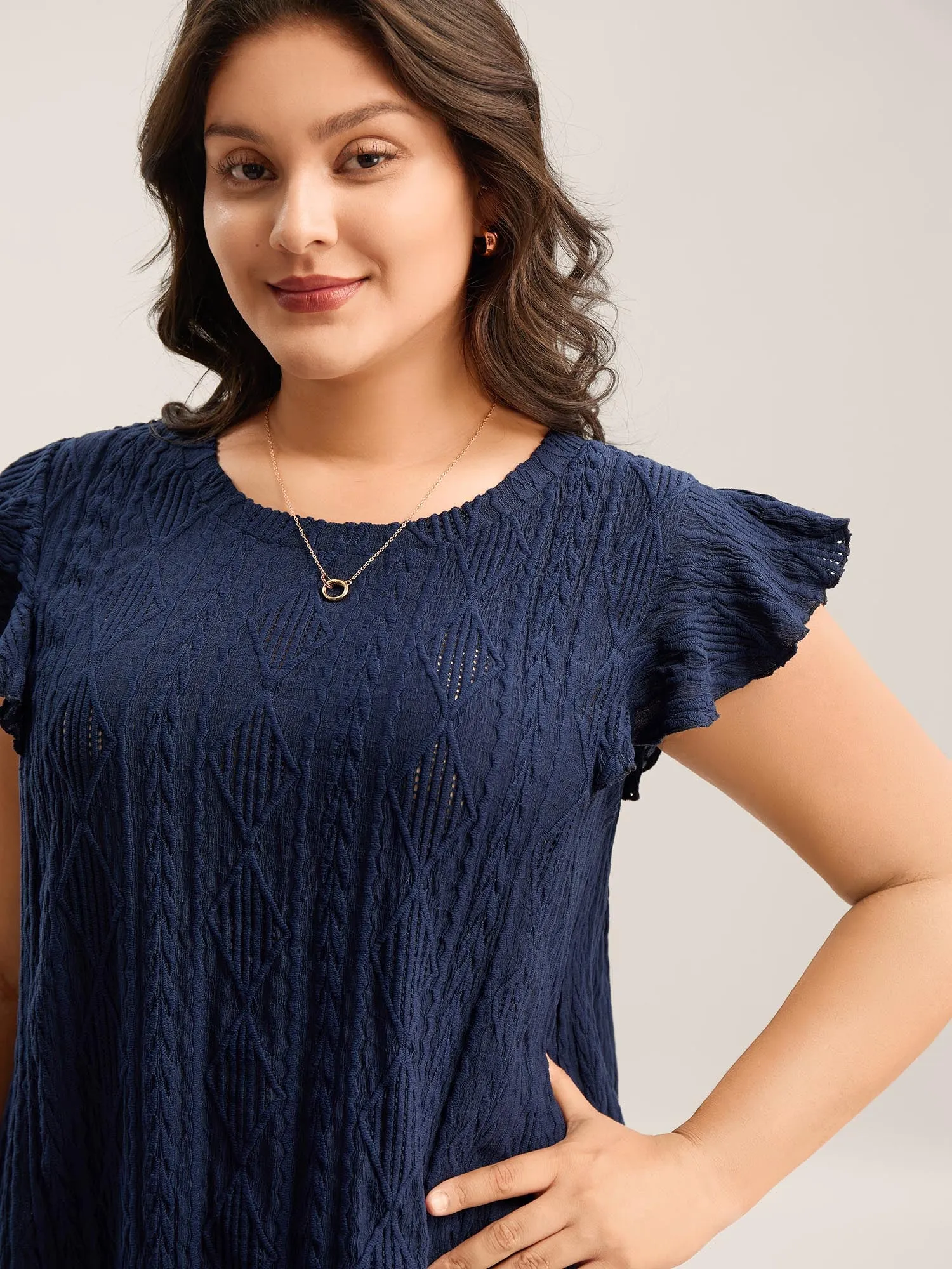 Textured Solid Flutter Sleeve Plain Top sold by Bloomchic product image thumbnail 2