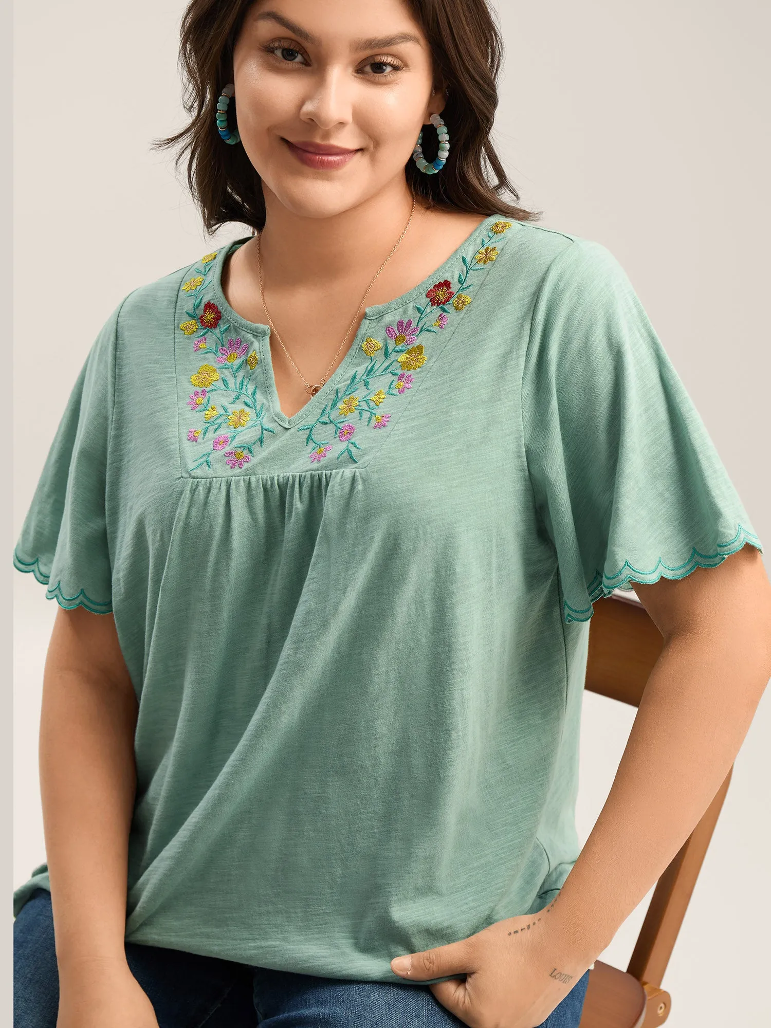 Pure Cotton Embroidered Pleated T-Shirt sold by Bloomchic product image thumbnail 2