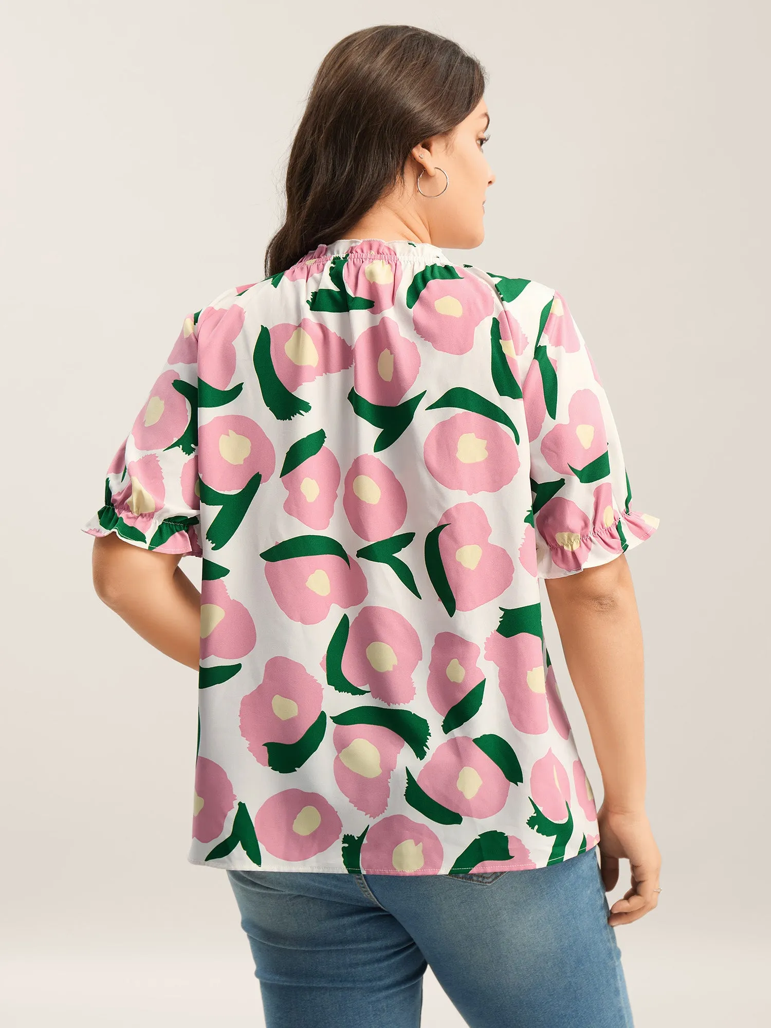 Floral Print Ruffled Neck Puffy Sleeve Blouse sold by Bloomchic product image thumbnail 4