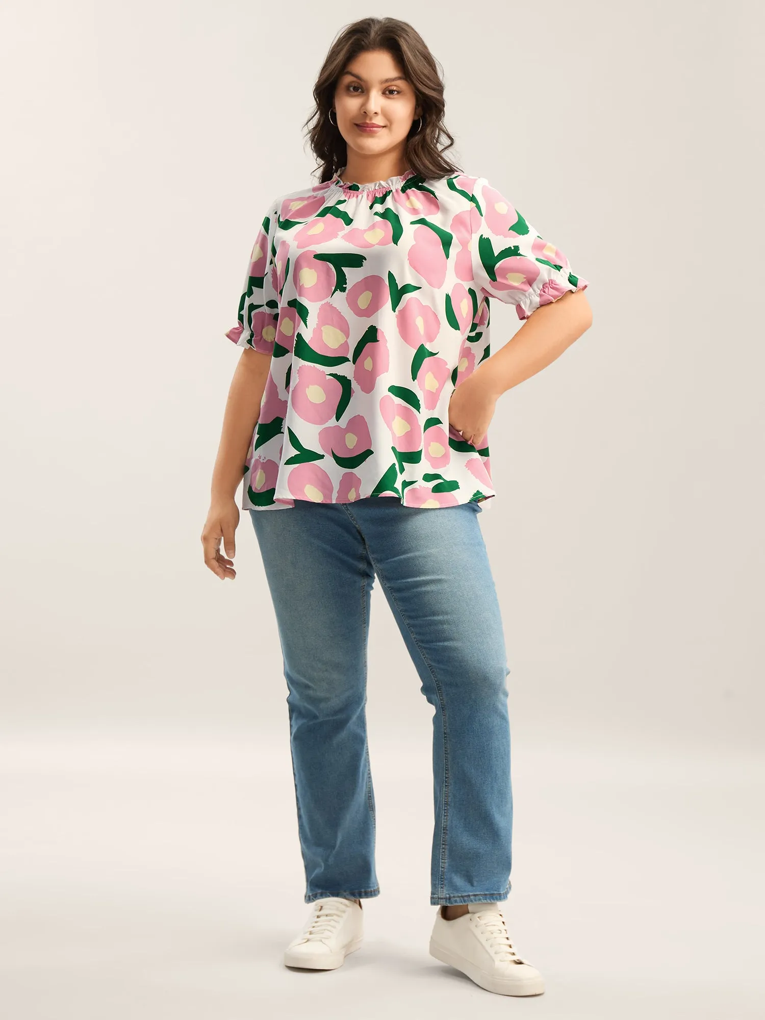 Floral Print Ruffled Neck Puffy Sleeve Blouse sold by Bloomchic product image thumbnail 3