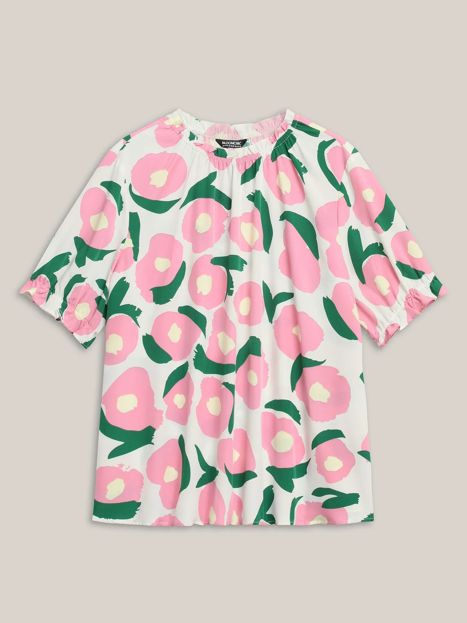 Floral Print Ruffled Neck Puffy Sleeve Blouse sold by Bloomchic product image thumbnail 5