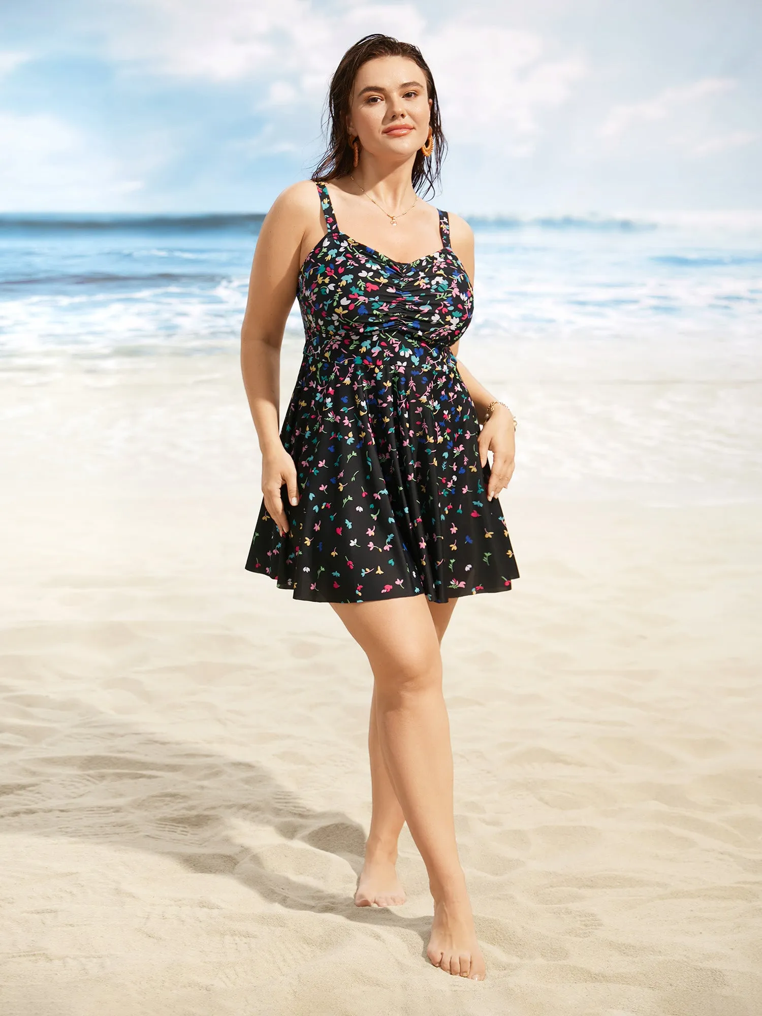 Contrast Floral Heart Neckline Ruched Swim Dress sold by Bloomchic product image thumbnail 3