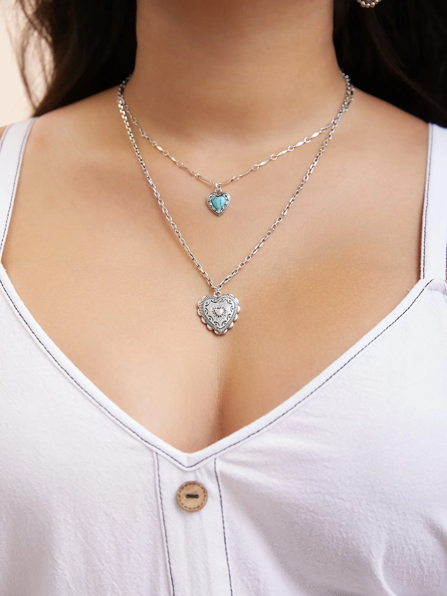 Turquoise Layered Heart Shaped Necklace sold by Bloomchic product image thumbnail 3