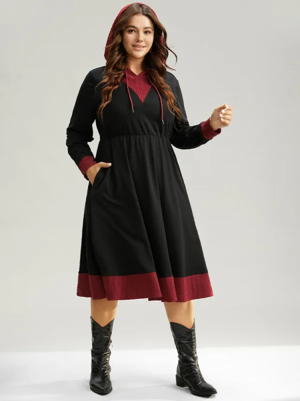 Christmas Textured Contrast Hooded Drawstring Dress sold by Bloomchic