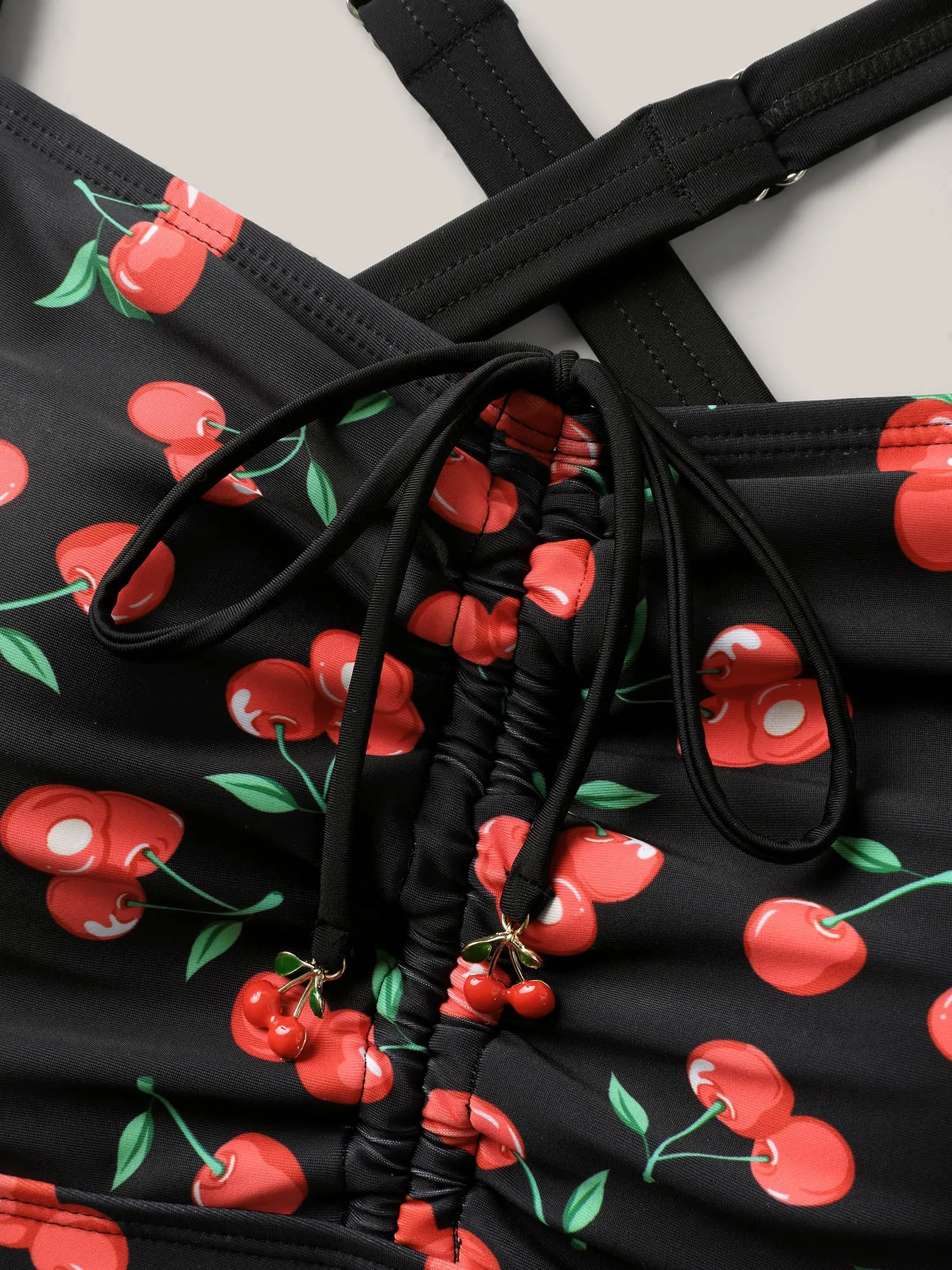 Cherry Print Ruched Drawstring Swim Top sold by Bloomchic product image thumbnail 5