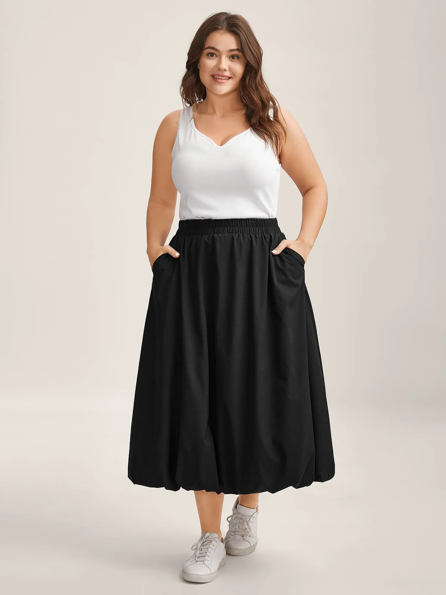 Bubble Hem Stretch Waist Midi Skirt sold by Bloomchic product image thumbnail 3