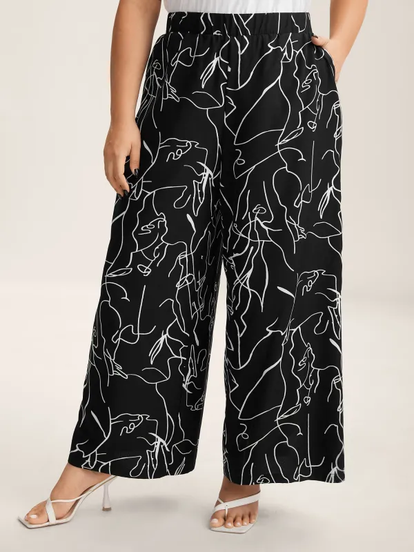 Abstract Print Flowy Wide-Leg Pants sold by Bloomchic
