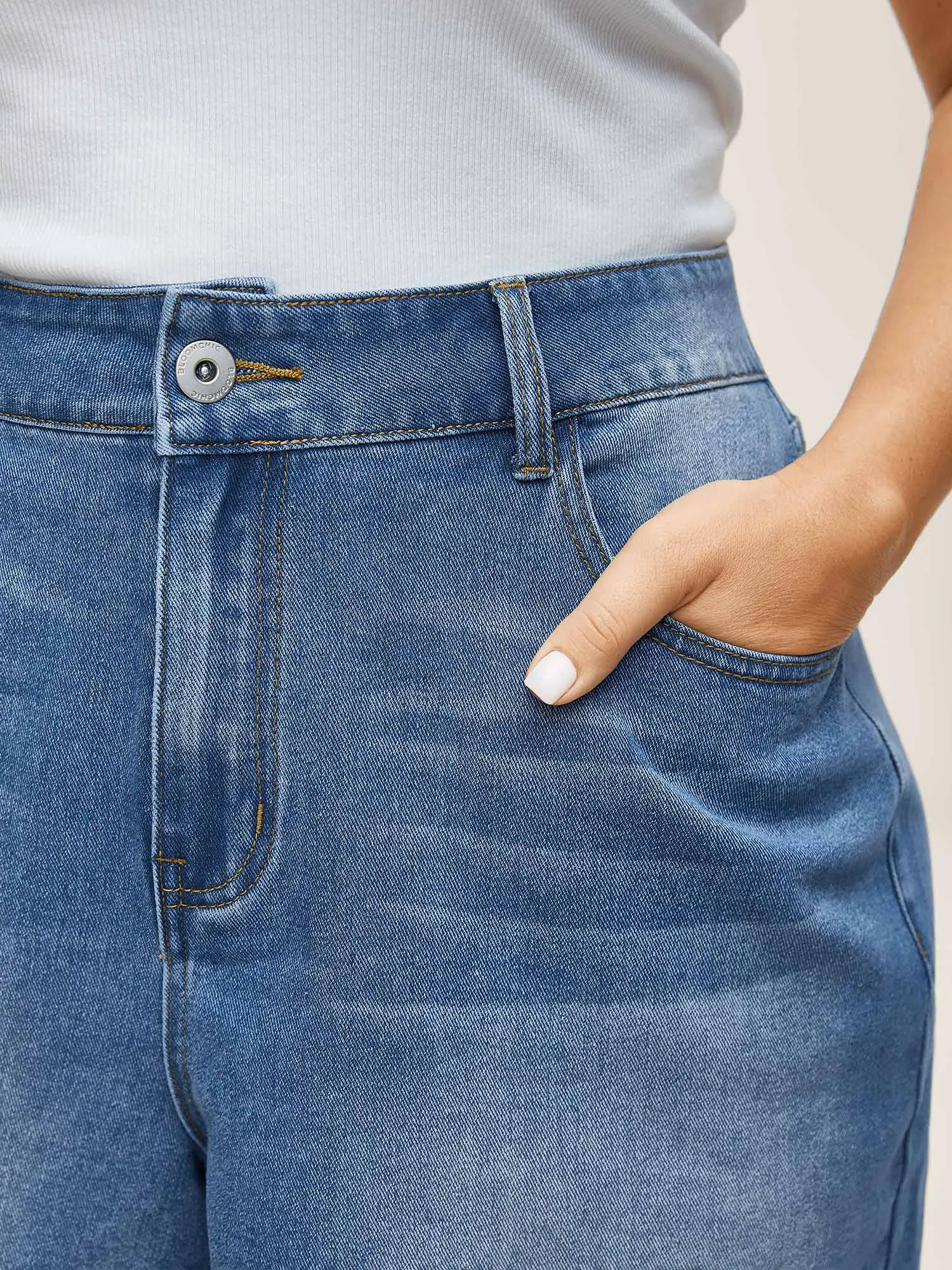 Whiskered Wash Wide-Leg Denim Shorts sold by Bloomchic product image thumbnail 5