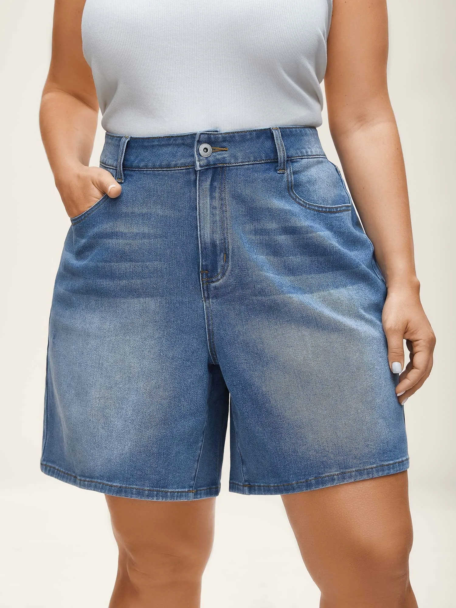 Whiskered Wash Wide-Leg Denim Shorts sold by Bloomchic product image thumbnail 3