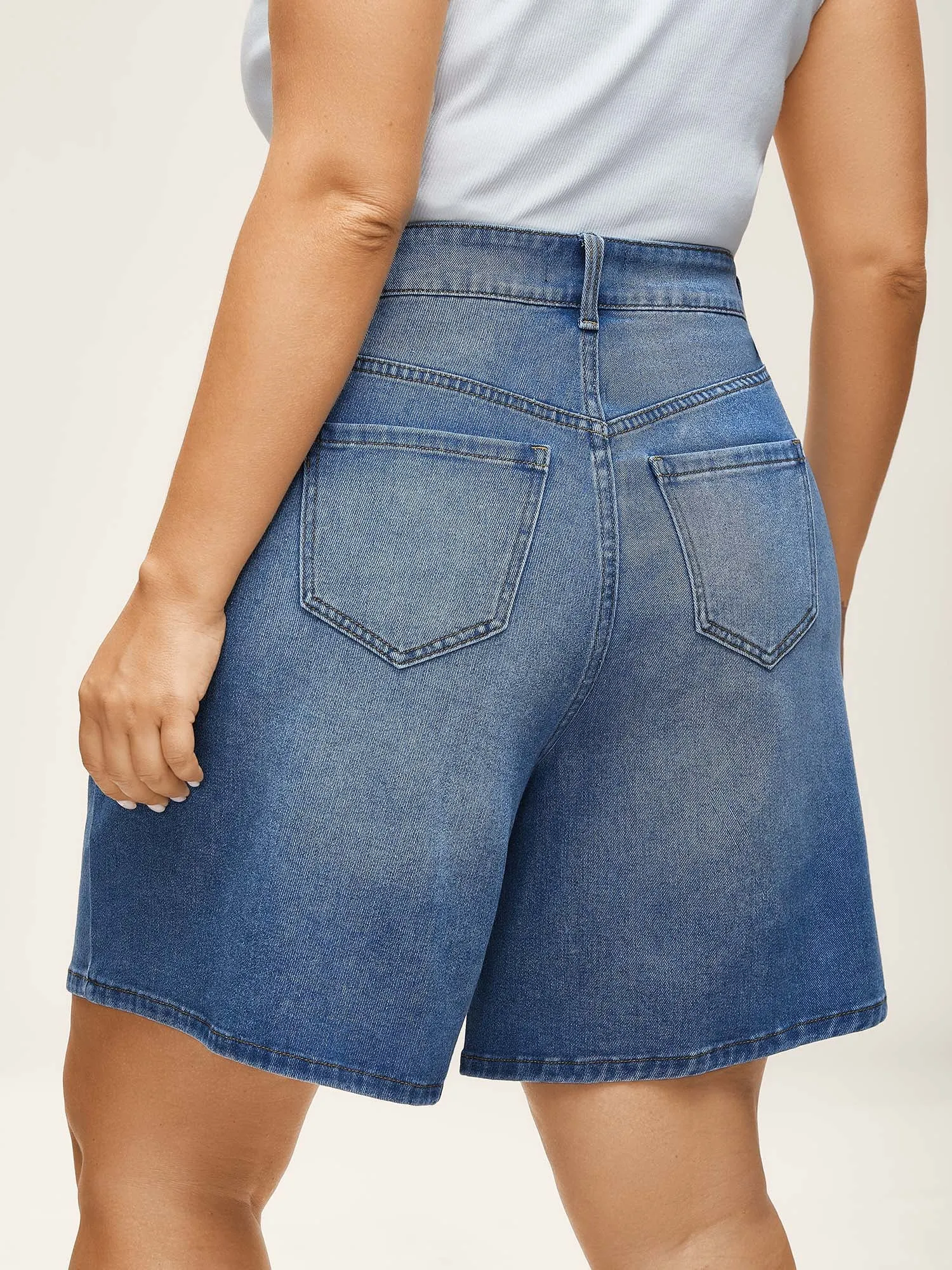 Whiskered Wash Wide-Leg Denim Shorts sold by Bloomchic product image thumbnail 2