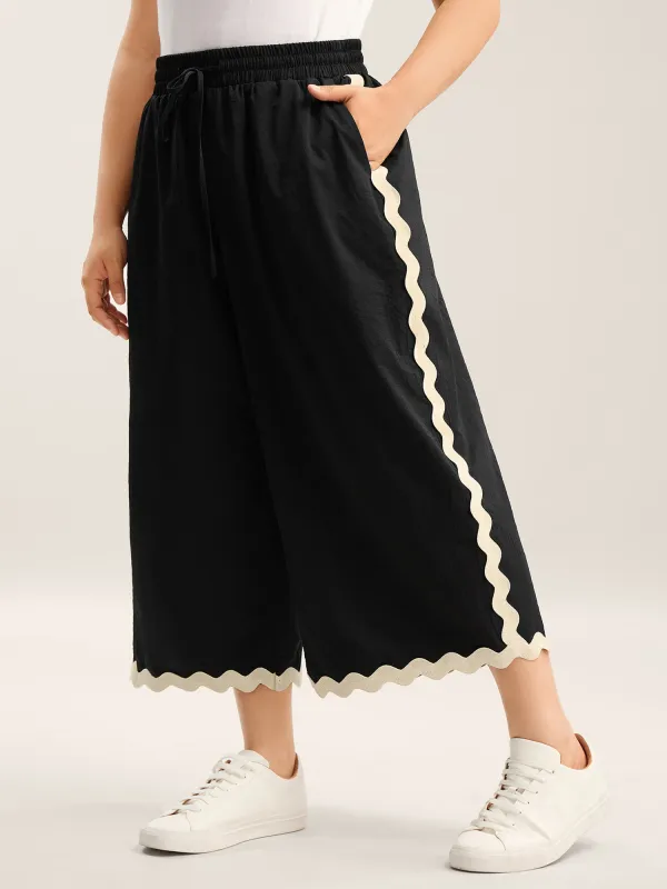 Color Contrast Detail Wide-Leg Pants sold by Bloomchic