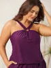Halter Neck Pockets Cinched One-Piece Swimsuit sold by Bloomchic