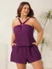 Halter Neck Pockets Cinched One-Piece Swimsuit sold by Bloomchic