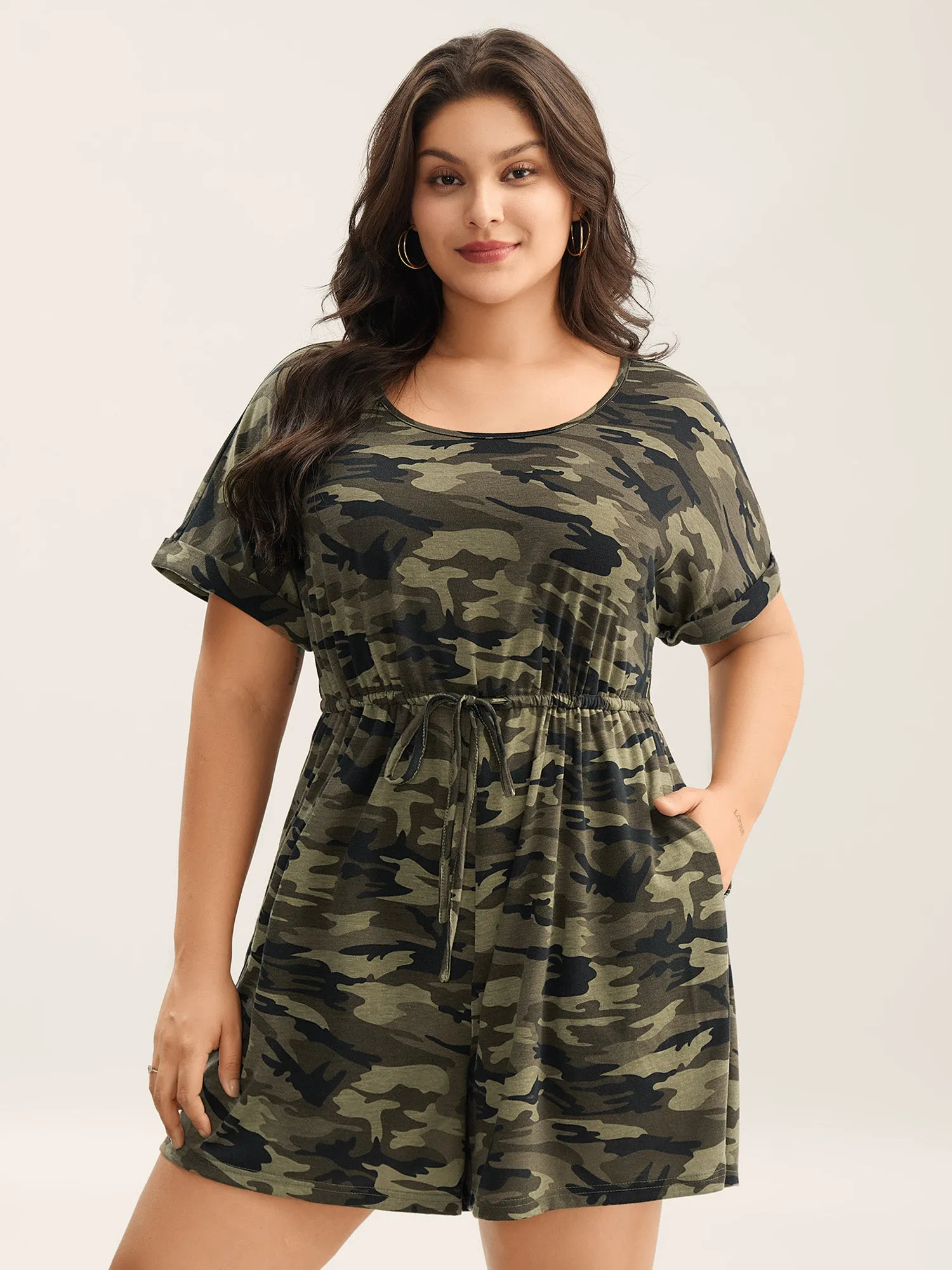 Supersoft Camouflage Print Pockets Romper sold by Bloomchic
