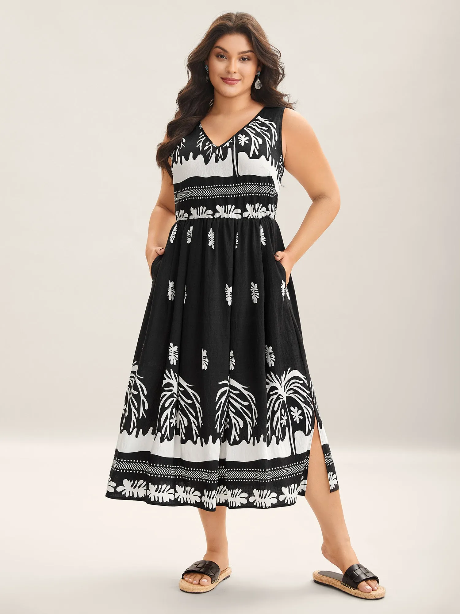 Tropical Breeze Print Pockets Midi Dress sold by Bloomchic