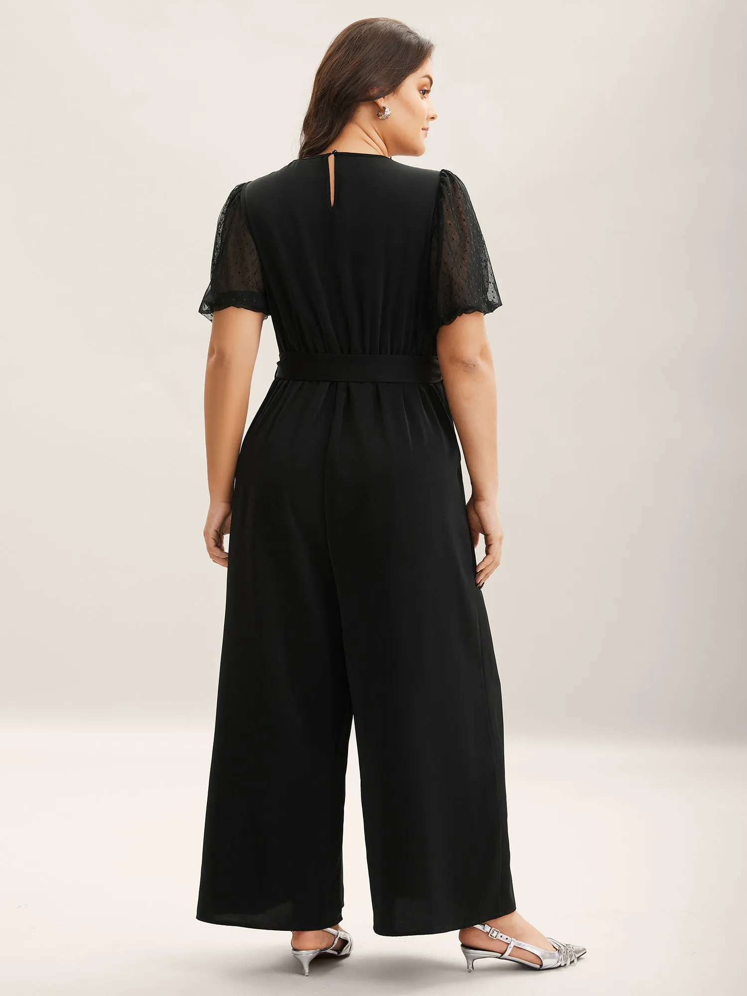 Sheer Stretchy Waist Belted Solid Jumpsuit sold by Bloomchic product image thumbnail 4