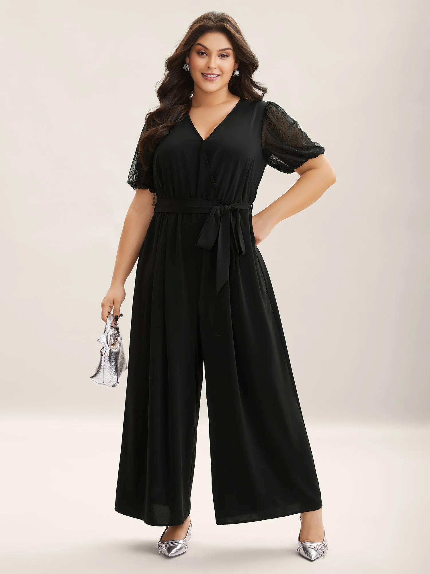 Sheer Stretchy Waist Belted Solid Jumpsuit sold by Bloomchic product image thumbnail 3